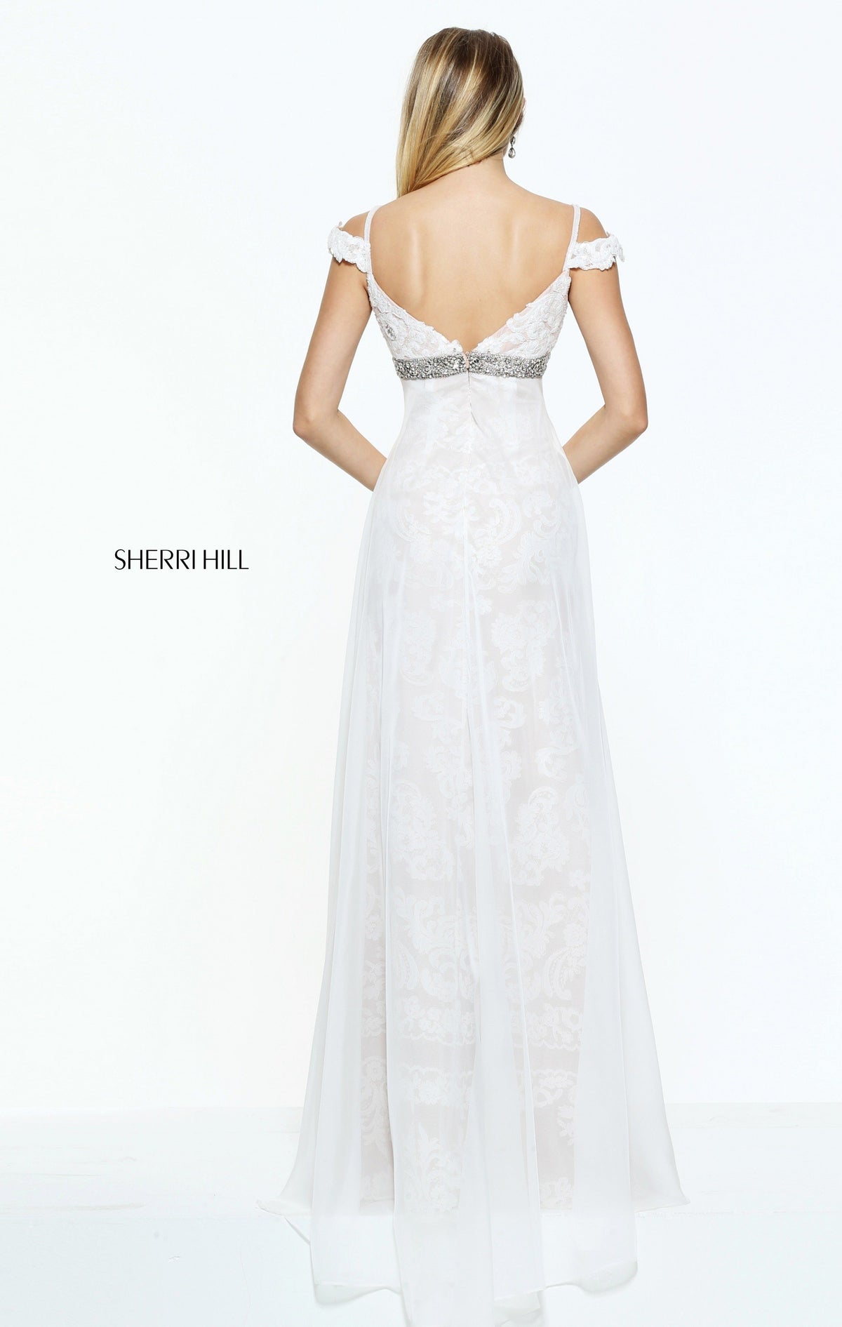 Sherri Hill 50927 empire waist column chiffon over skirt