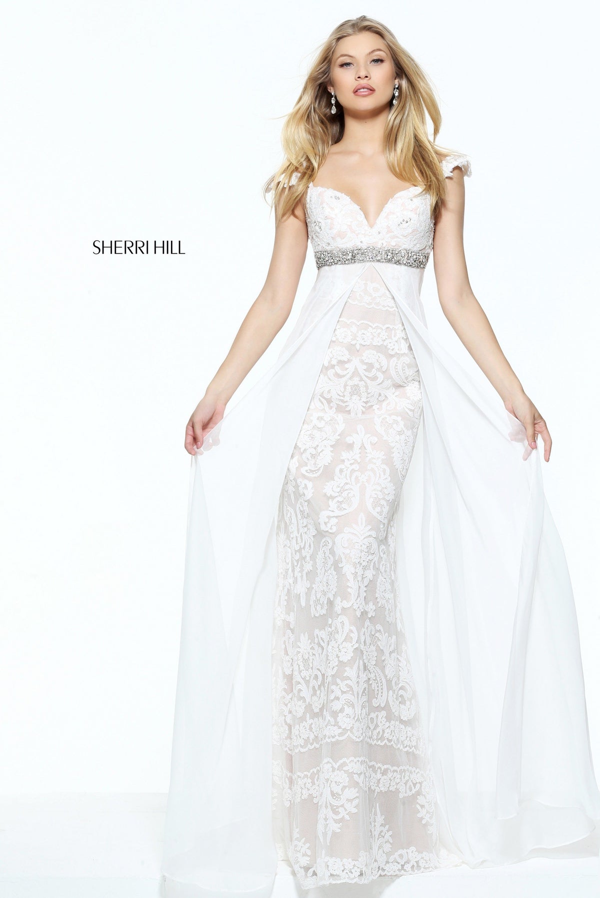 Sherri Hill 50927 empire waist column chiffon over skirt