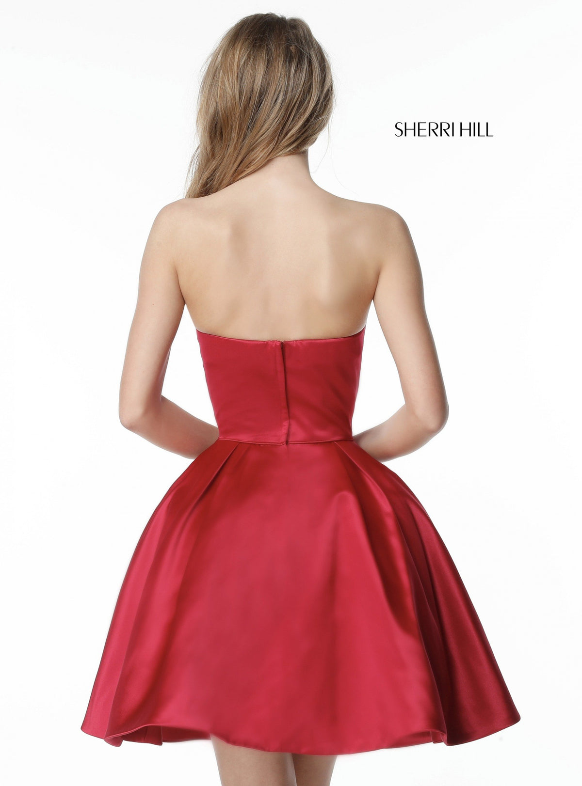 Sherri Hill 51390 strapless taffeta cocktail A-line skirt in berry