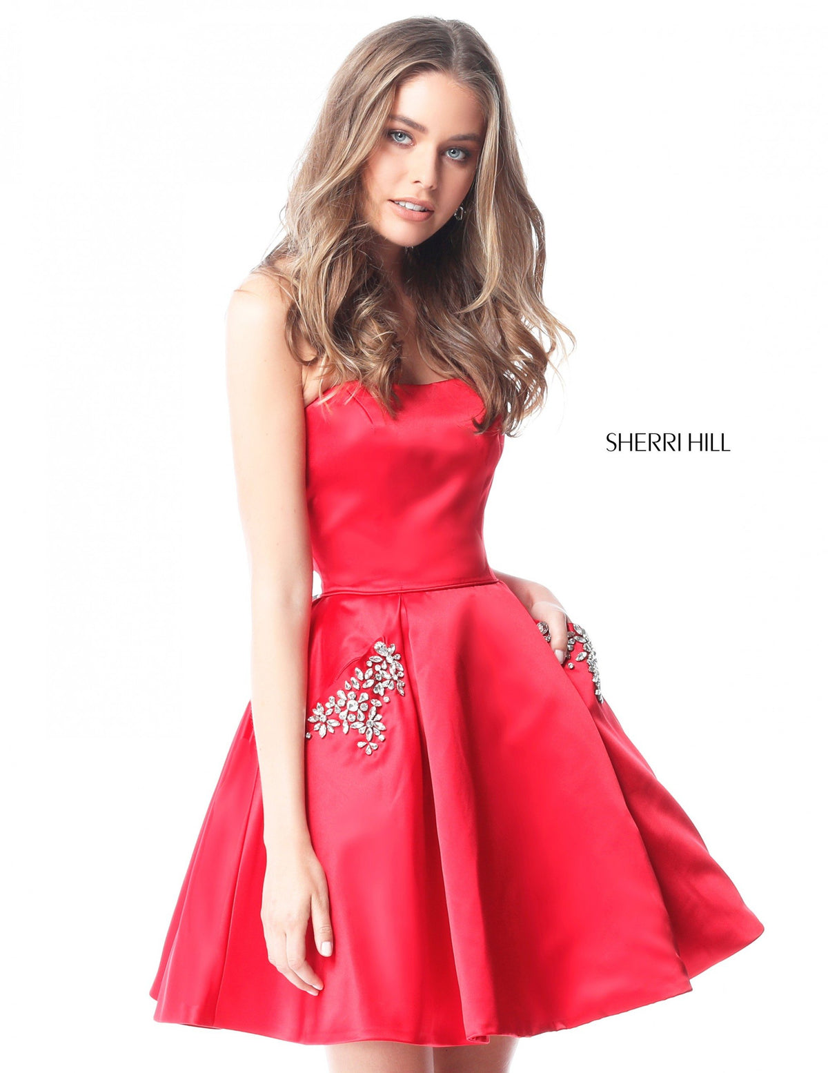 Sherri Hill 51390 strapless taffeta cocktail A-line skirt