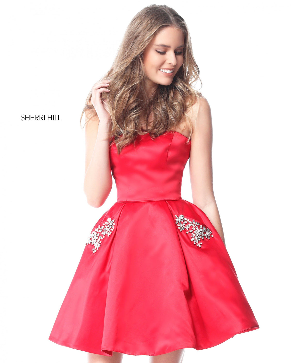 Sherri Hill 51390 strapless taffeta cocktail A-line skirt