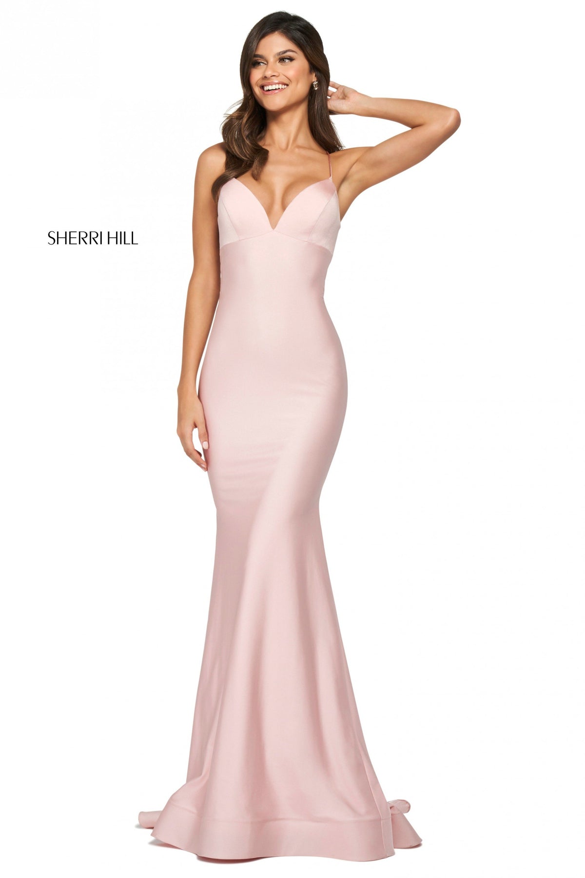 Sherri Hill 53879 stretch satin fitted gown