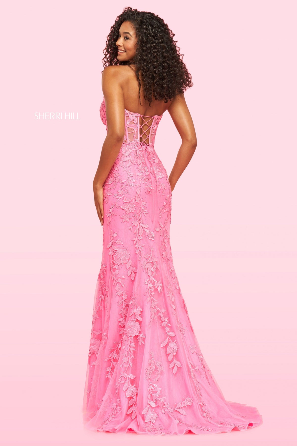 Sherri Hill 54227 leaf lace embroidered fitted gown