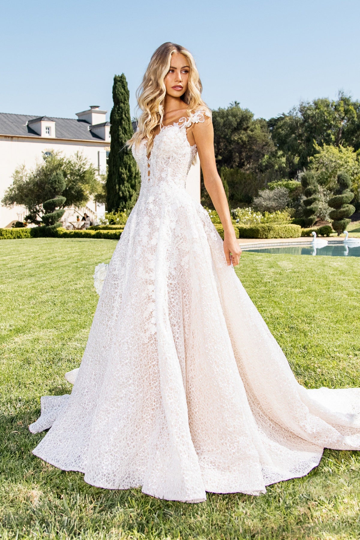 Sherri Hill 81069 off-the-shoulder lace ball gown wedding dress