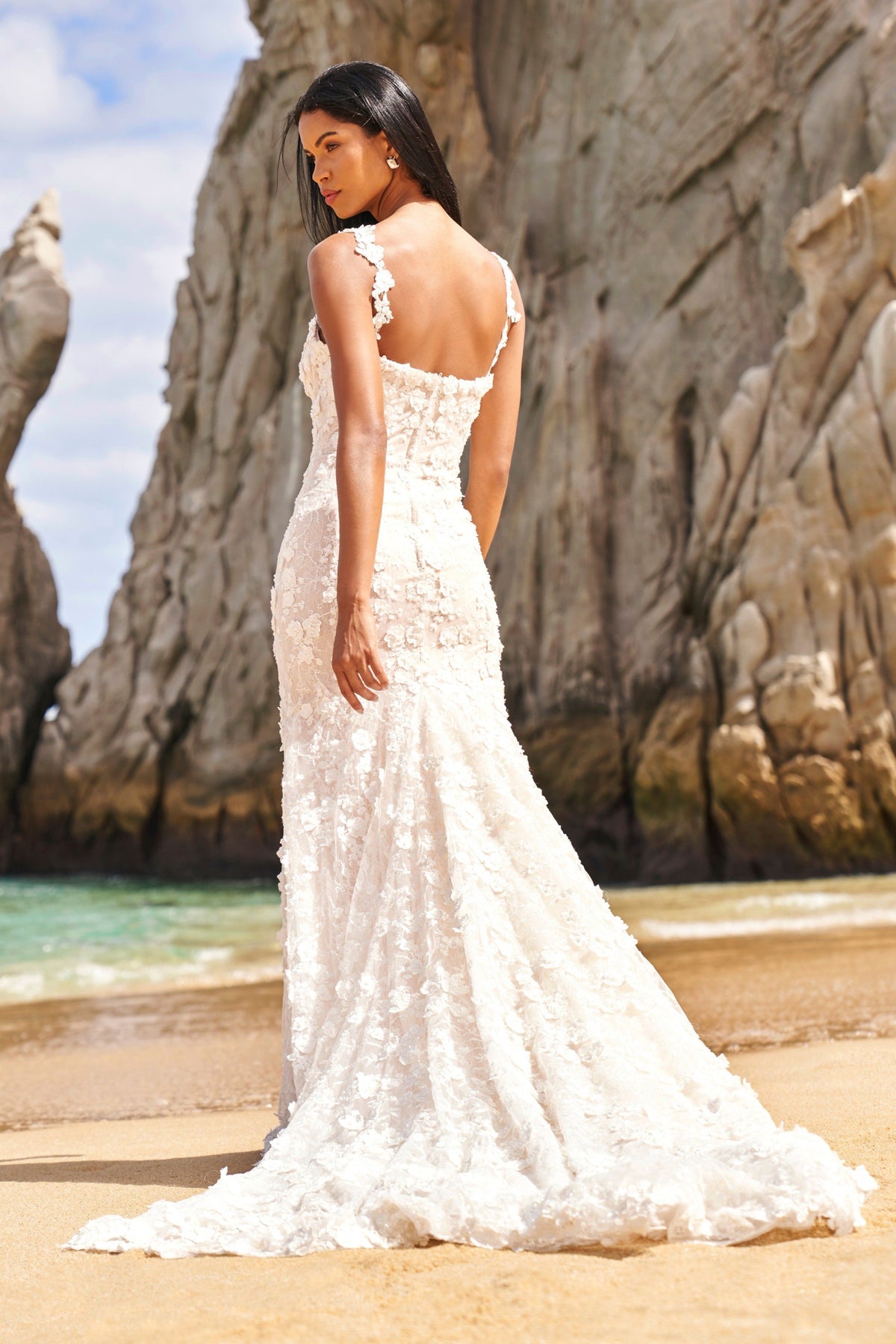 Sherri Hill 81029 lace mermaid wedding dress with train