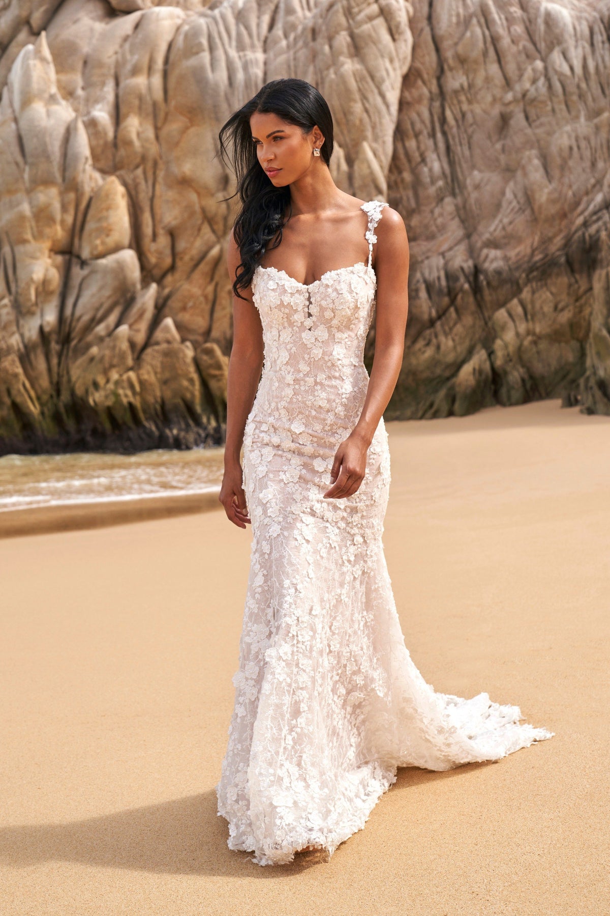 Sherri Hill 81029 lace mermaid wedding dress with train