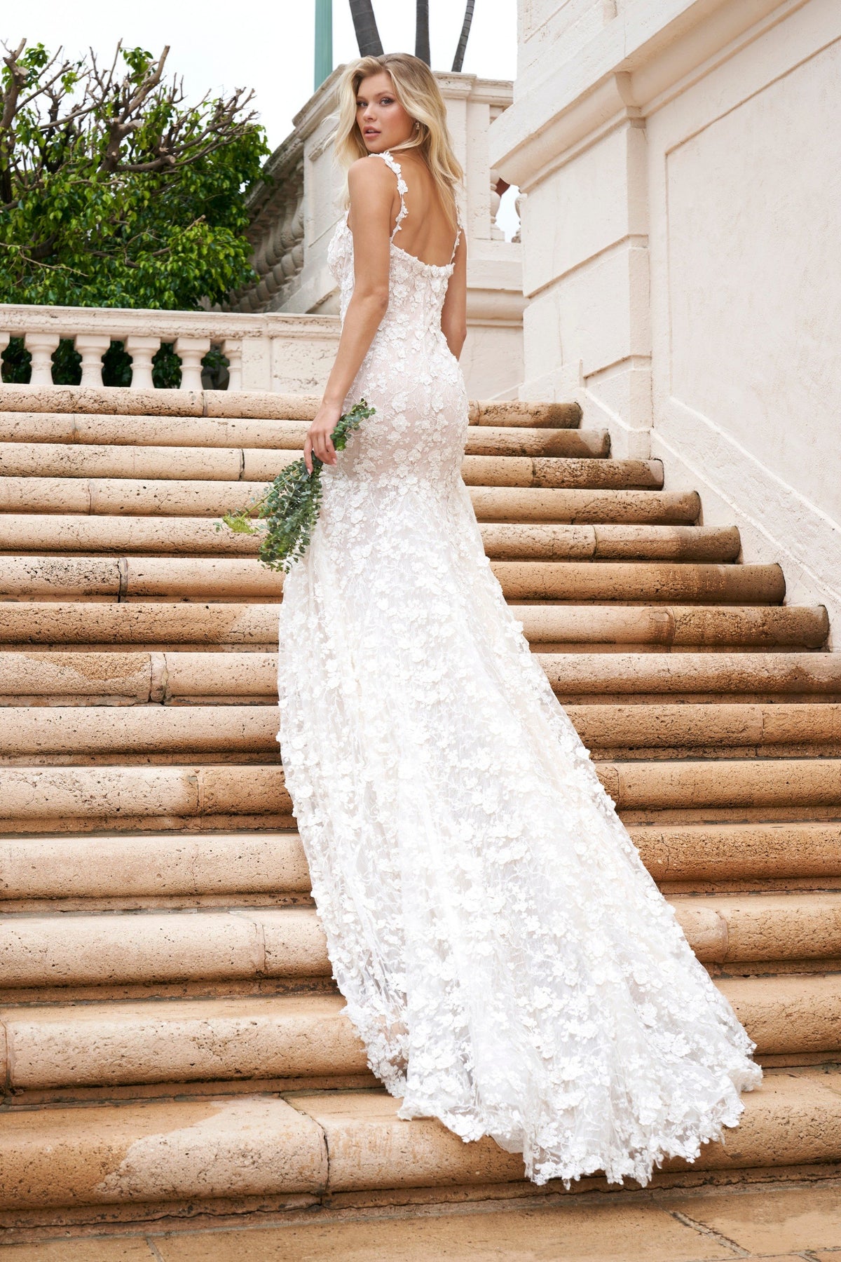 Sherri Hill 81029 lace mermaid wedding dress with train