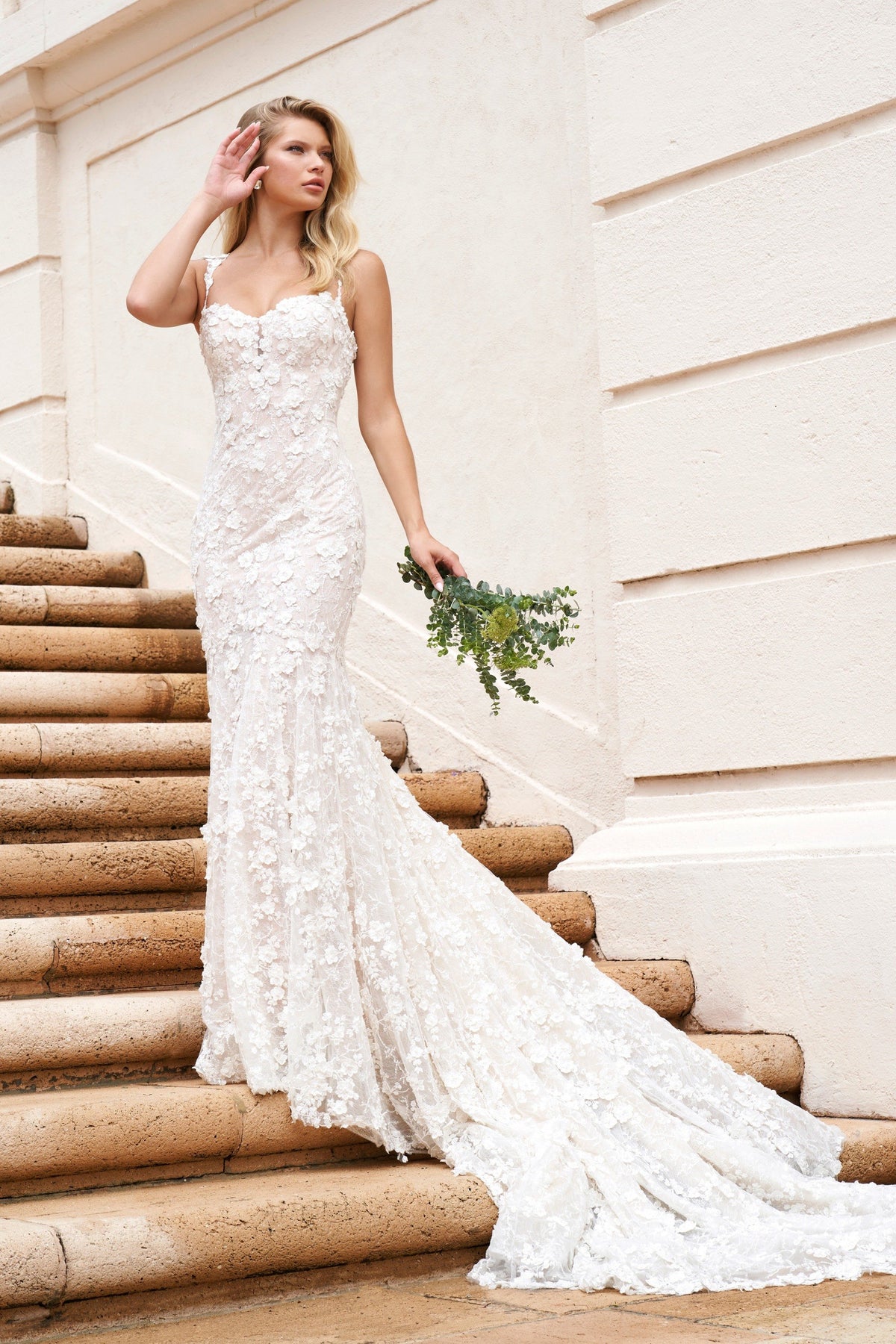 Sherri Hill 81029 lace mermaid wedding dress with train