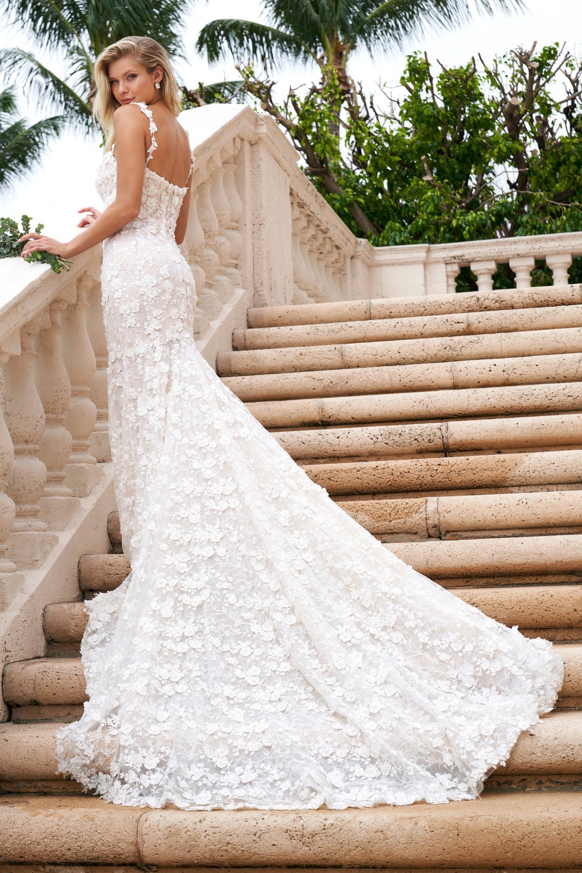 Sherri Hill 81029 lace mermaid wedding dress with train