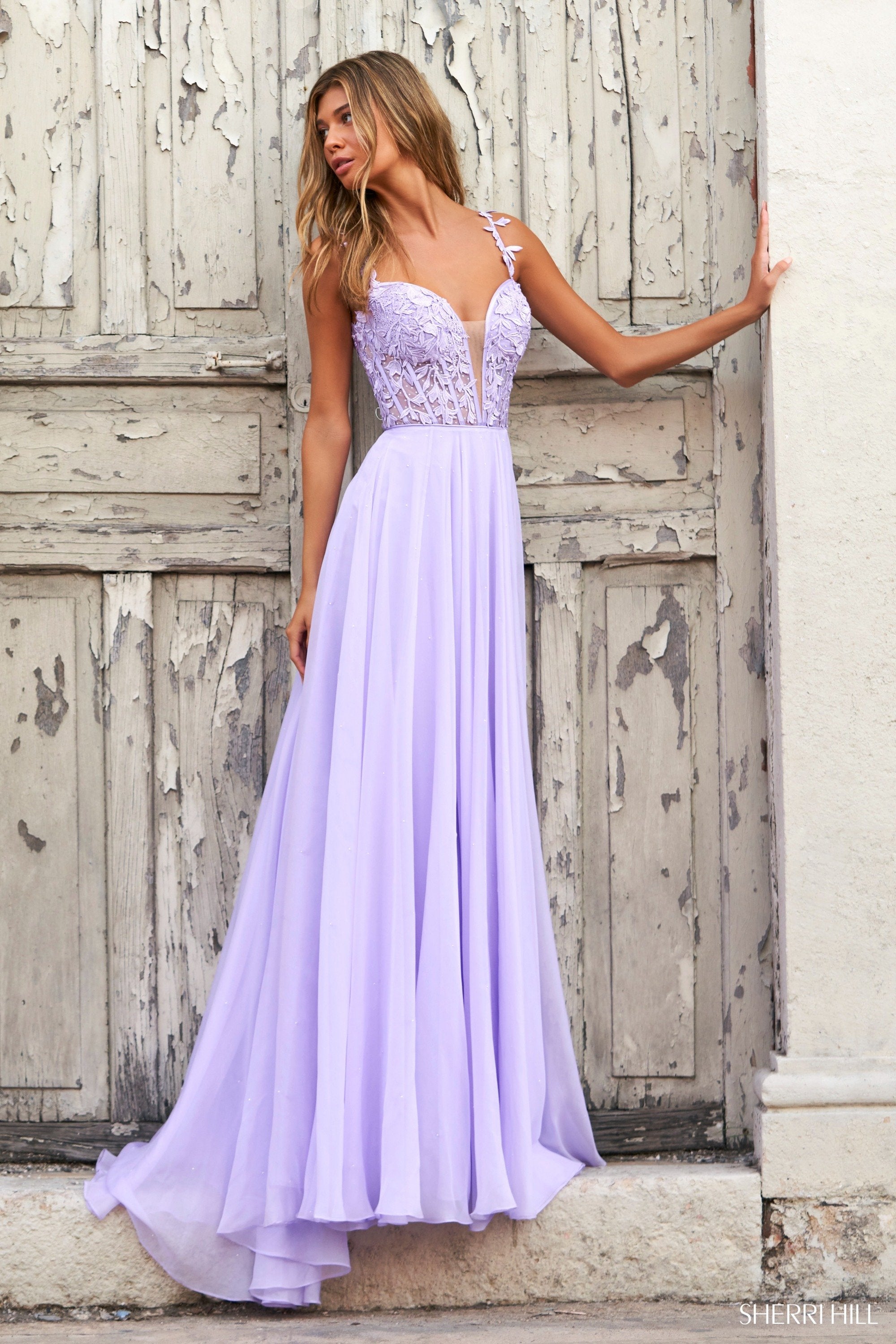 Sherri Hill 54954 | Leaf Lace Embroidered Gown