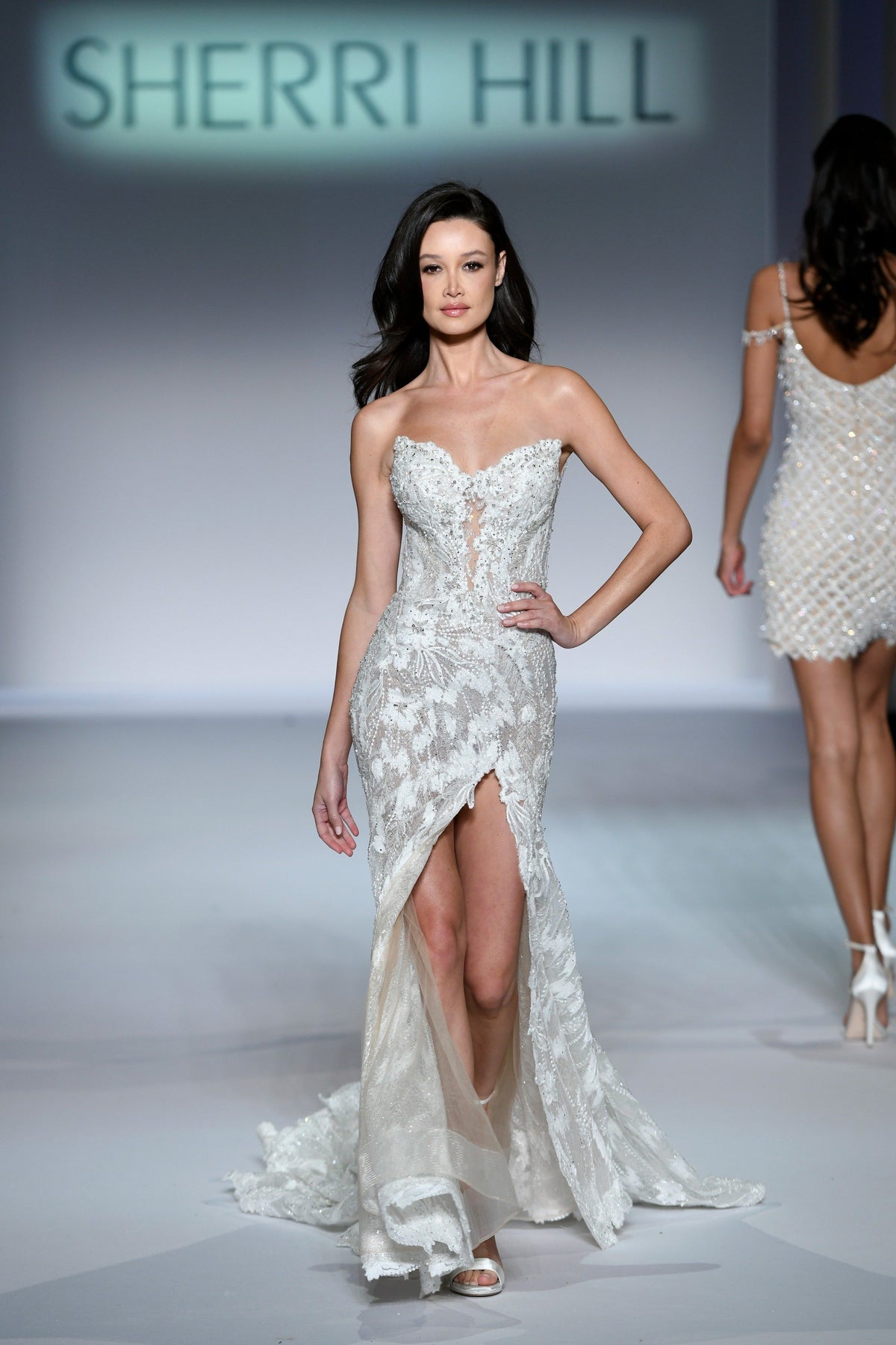 Sherri Hill 81088 strapless floral appliquéd fitted wedding dress