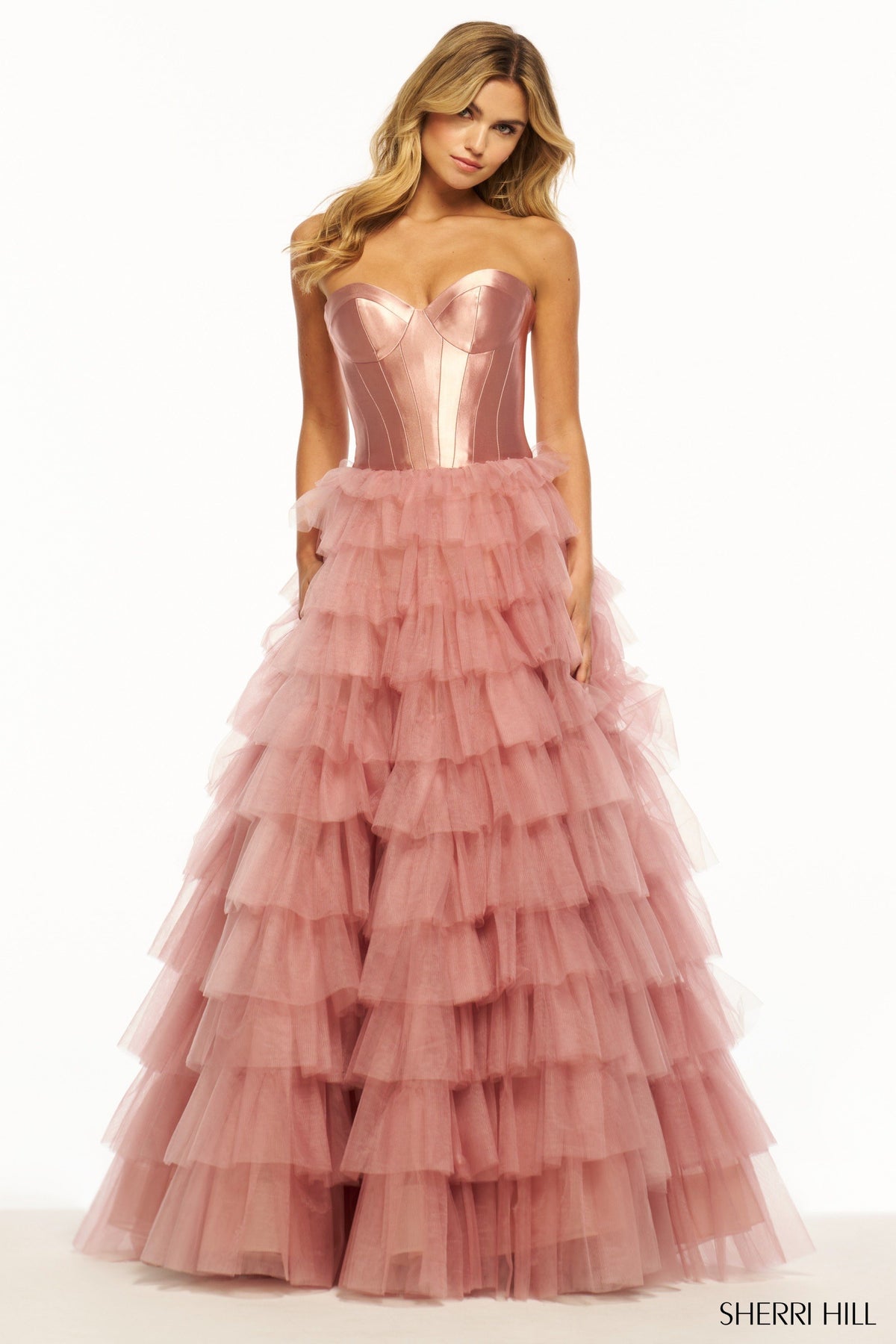 Sherri Hill 55928 strapless corset ball gown in blush