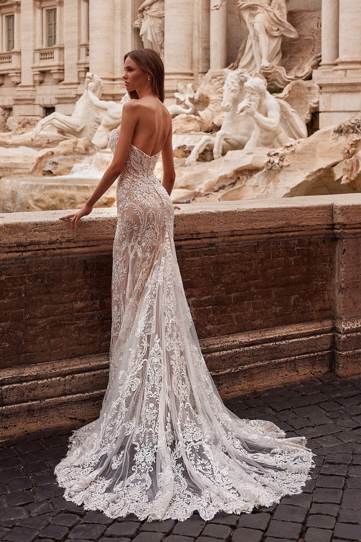 Sherri Hill 71132 lace fitted wedding dress with high slit
