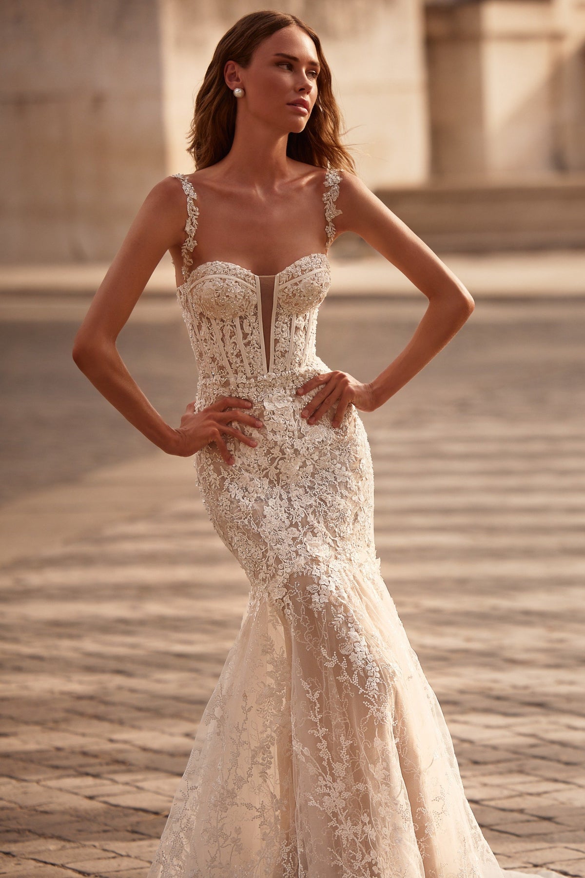 Sherri Hill 71140 strapless lace mermaid wedding dress
