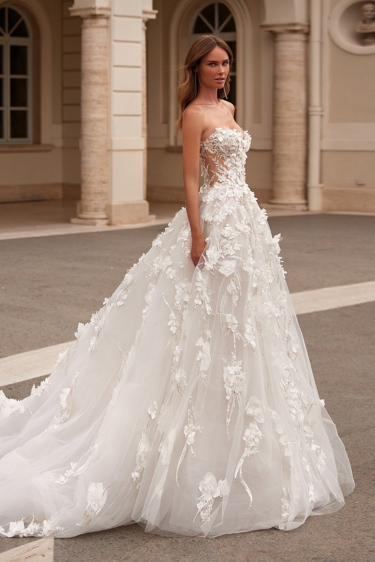 Sherri Hill 81092 3D floral fit-and-flare wedding dress