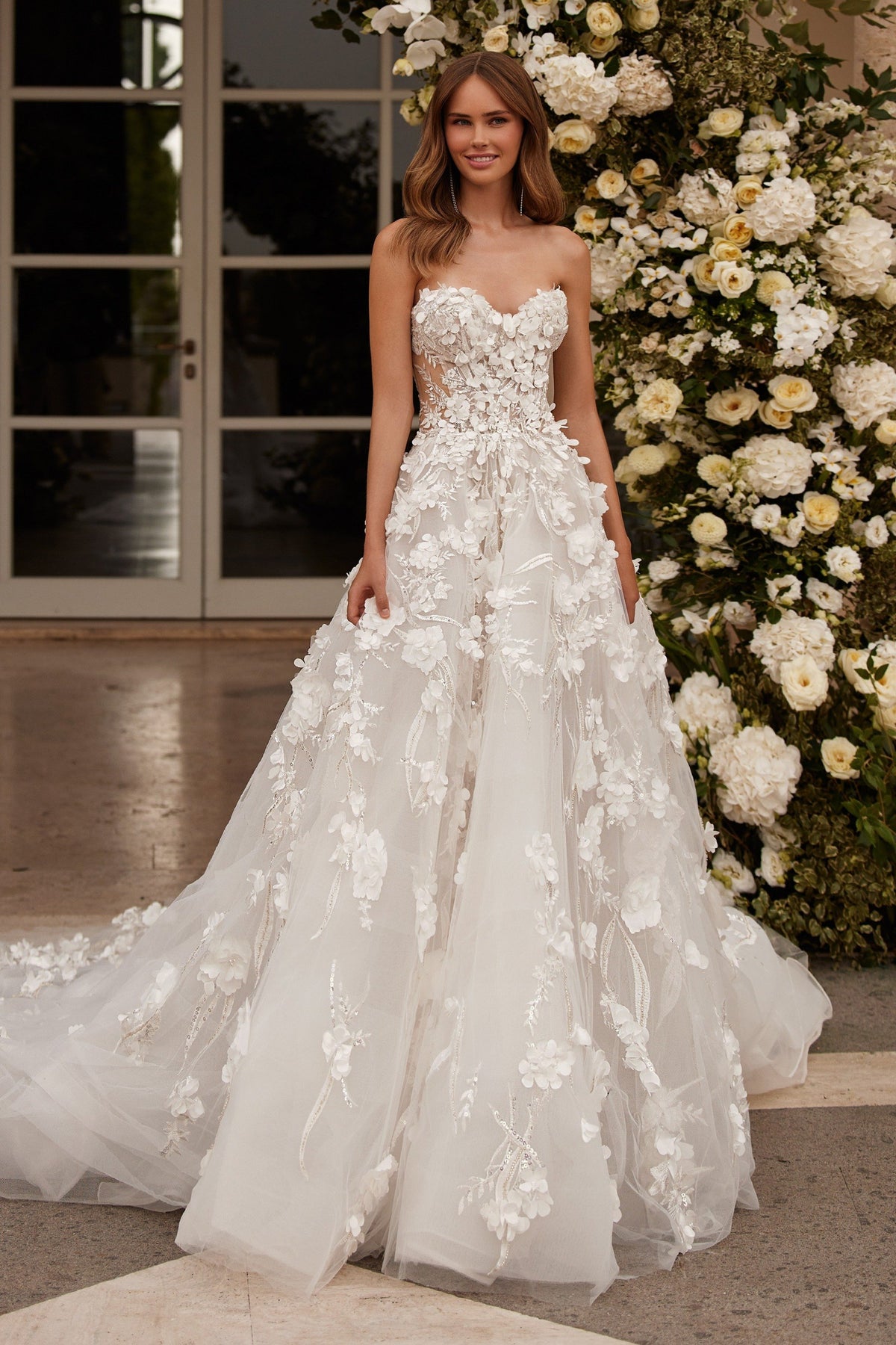 Sherri Hill 81092 3D floral fit-and-flare wedding dress