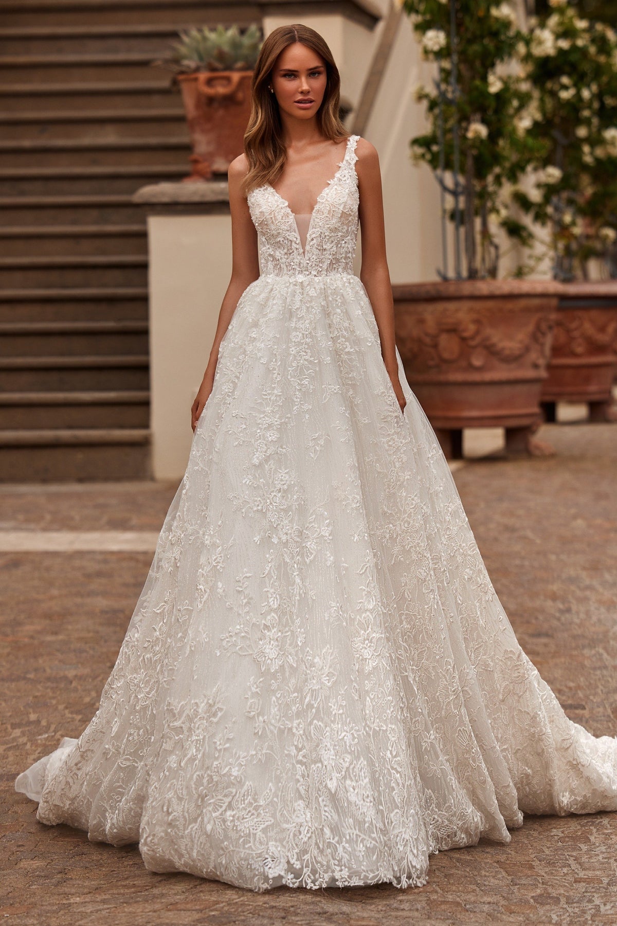 Sherri Hill 81106 open-back tulle ball gown wedding dress in ivory