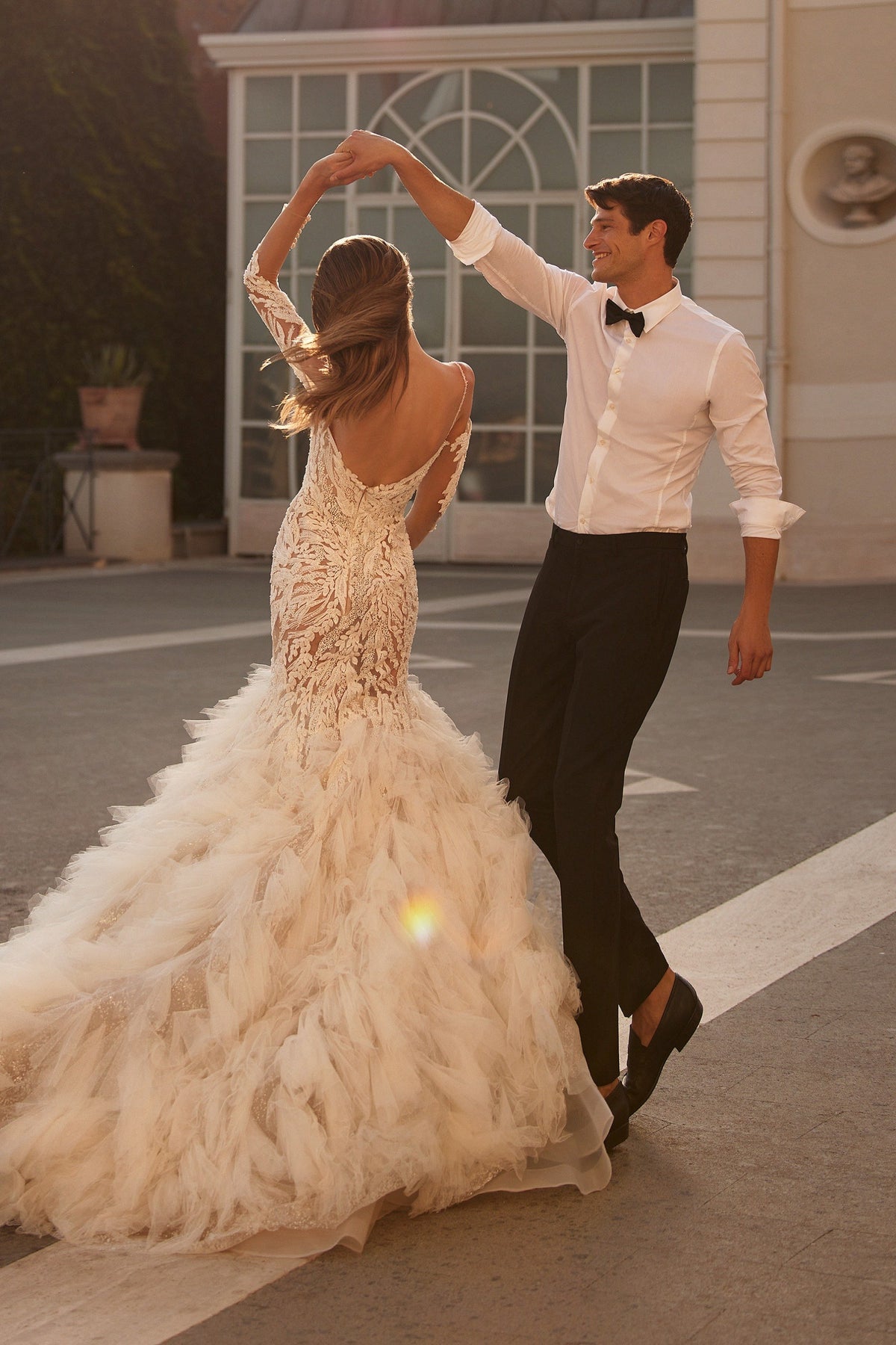 Sherri Hill 81107 beaded mermaid wedding dress with ruffled tulle skirt
