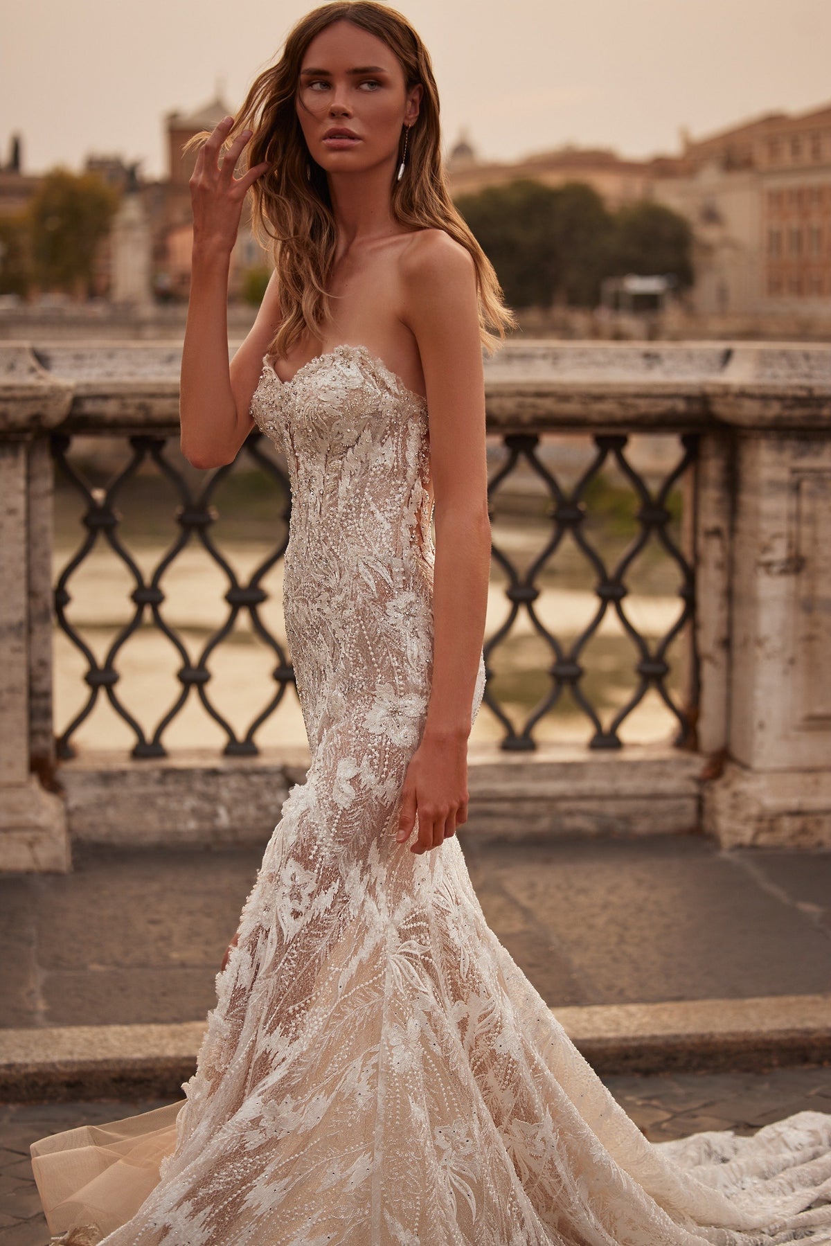 Sherri Hill 81088 strapless floral appliquéd fitted wedding dress
