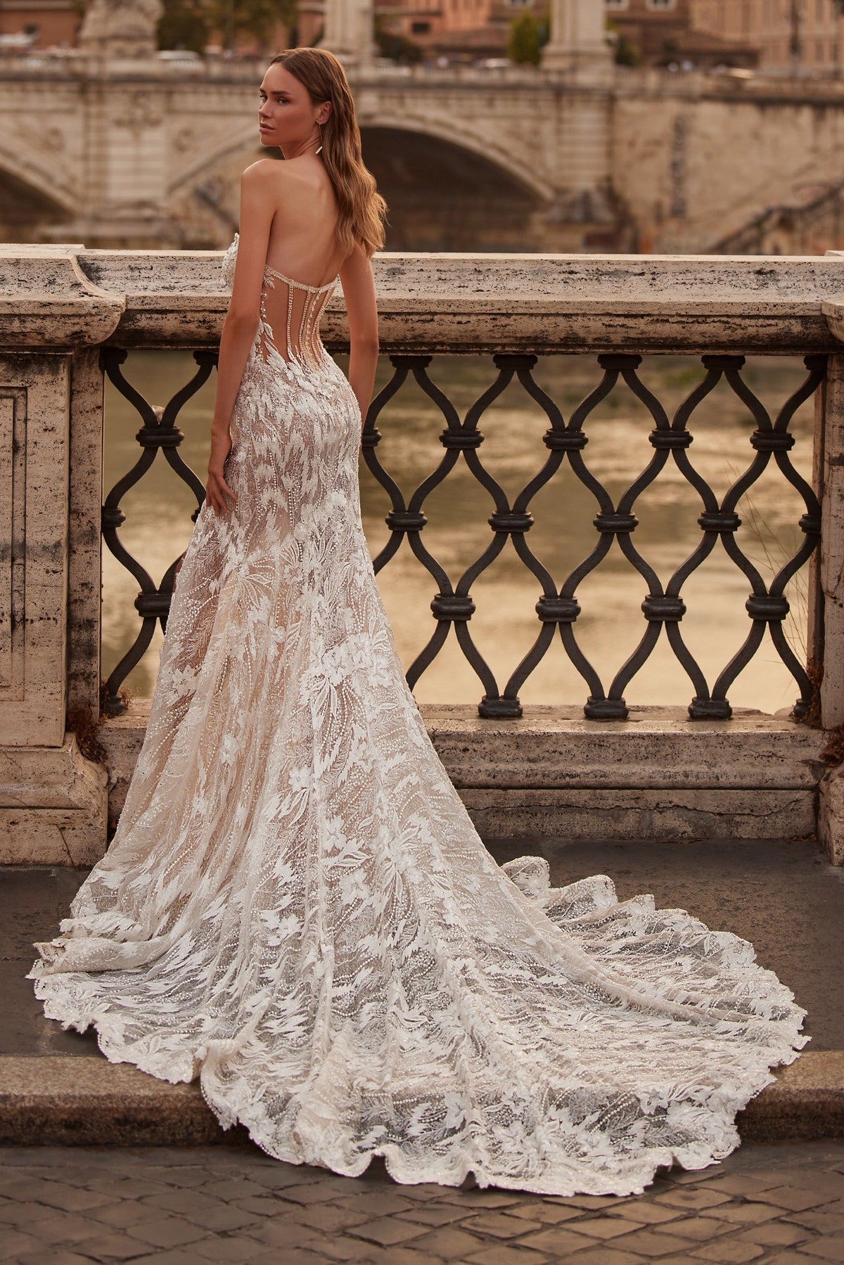 Sherri Hill 81088 strapless floral appliquéd fitted wedding dress
