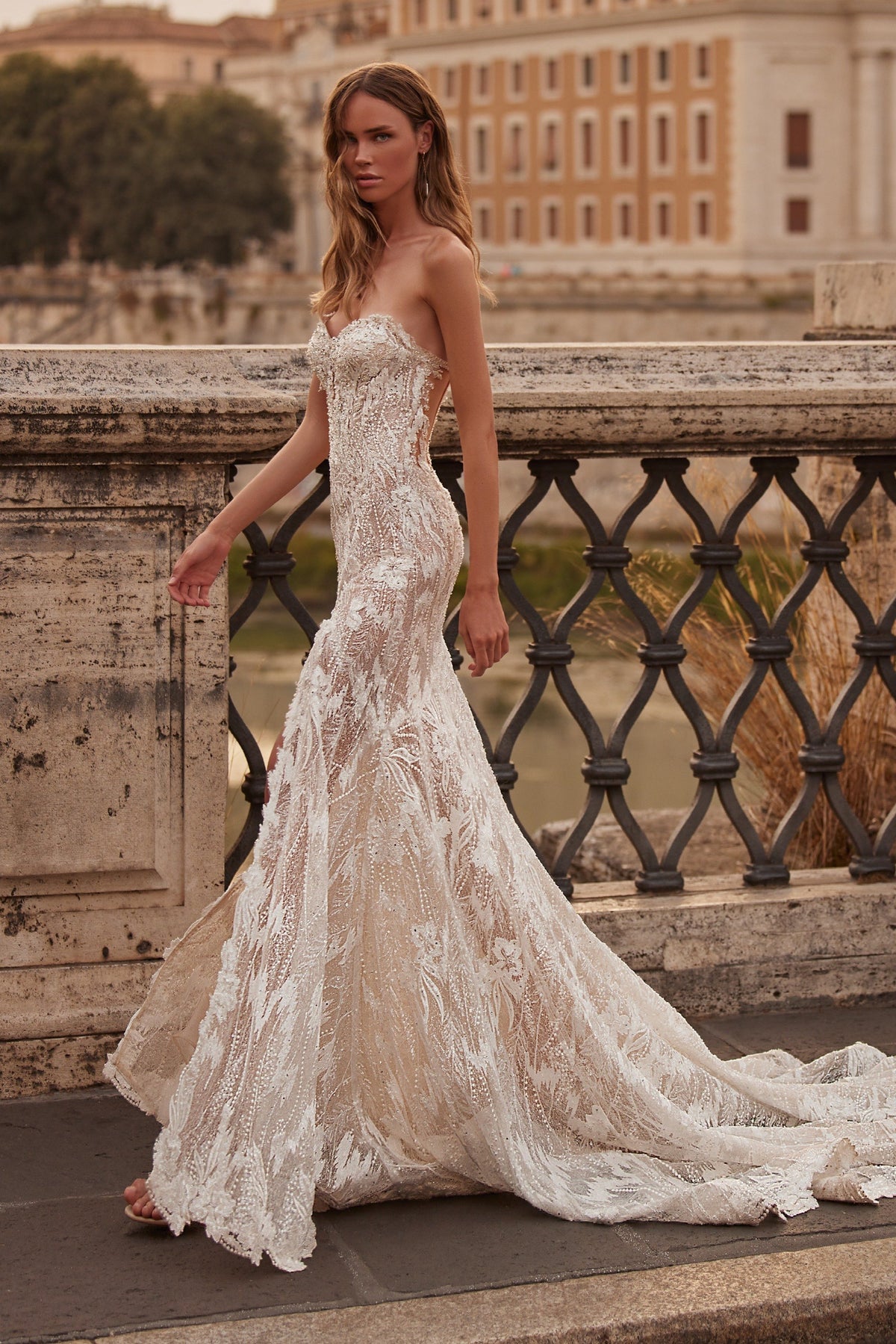 Sherri Hill 81088 strapless floral appliquéd fitted wedding dress