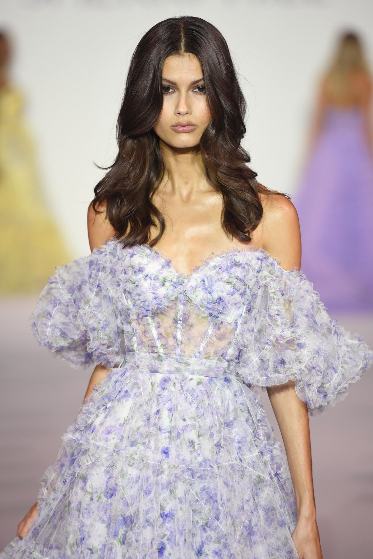 Sherri Hill 56336 tulle floral print gown in lilac print