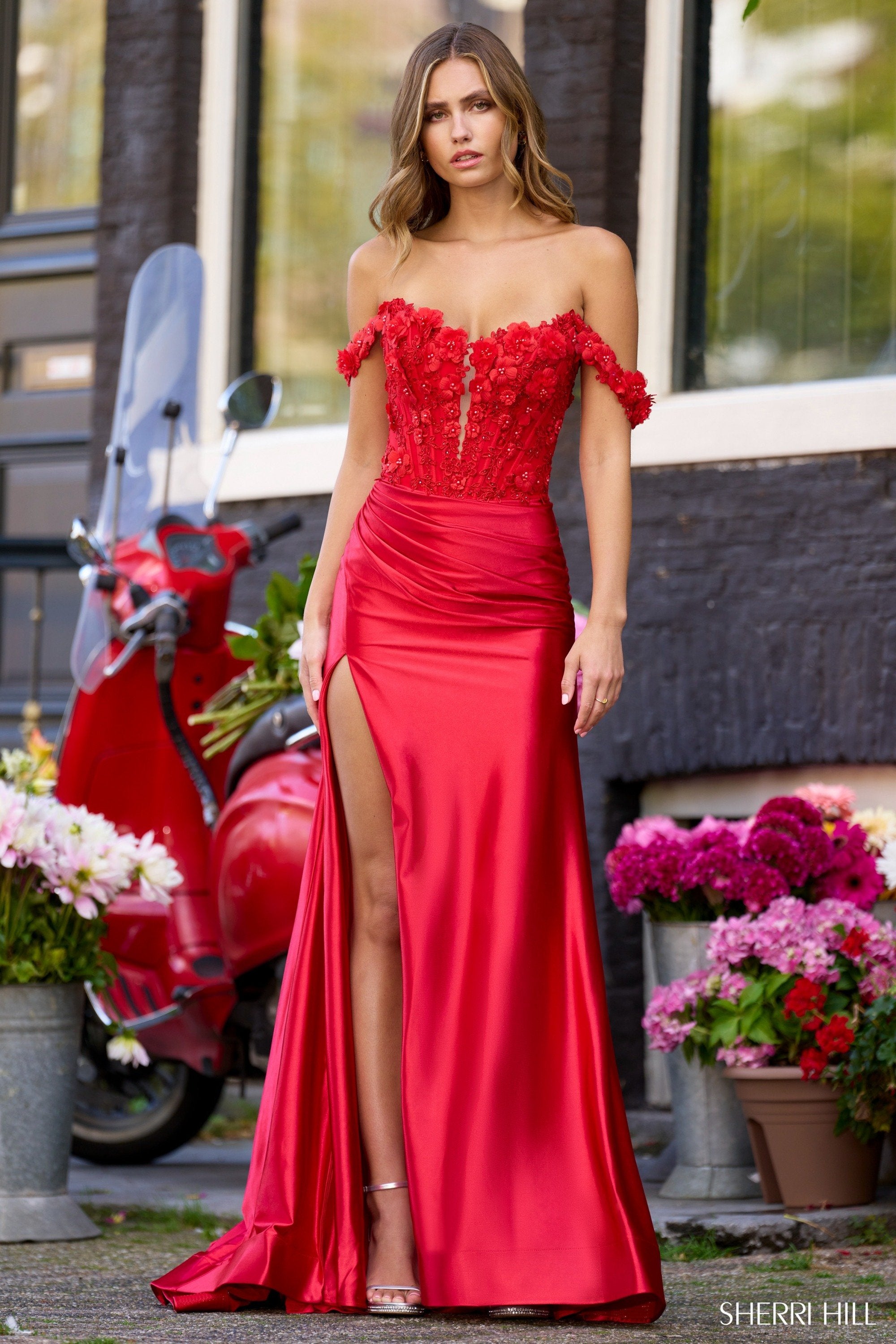 sherri hill off the shoulder dress Sherri Hill Off Shoulder Lace Corset Dress 56702