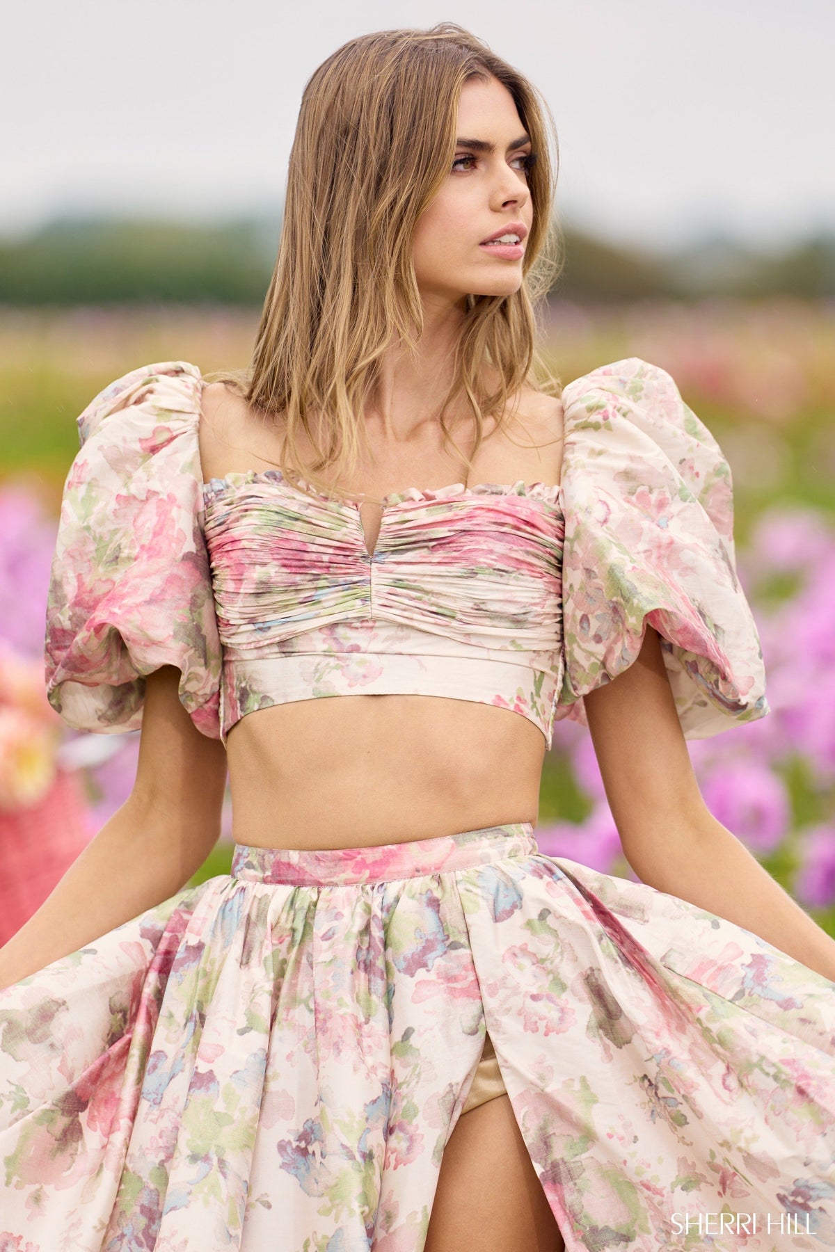 Sherri Hill 56248 taffeta two-piece floral gown