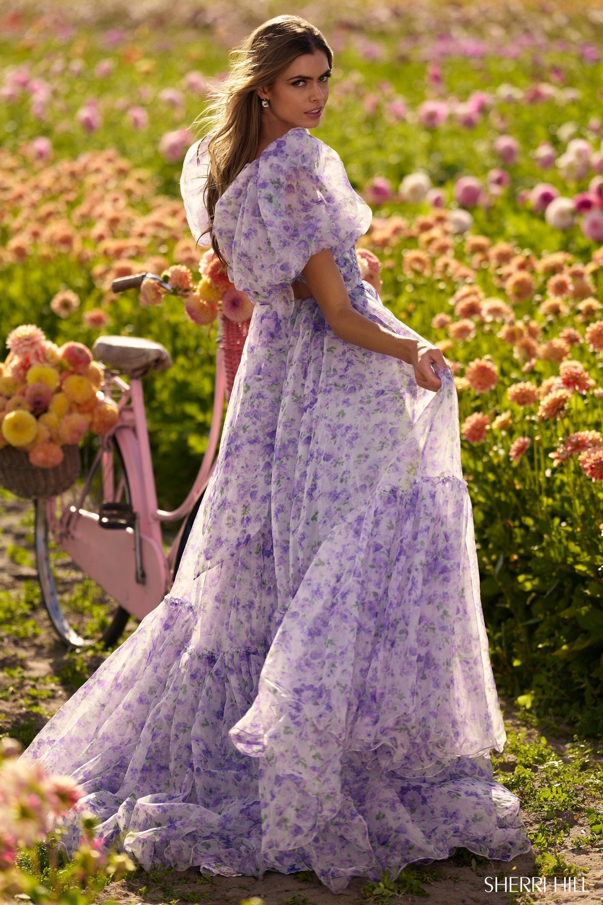 Sherri Hill 56381 organza floral print ball gown
