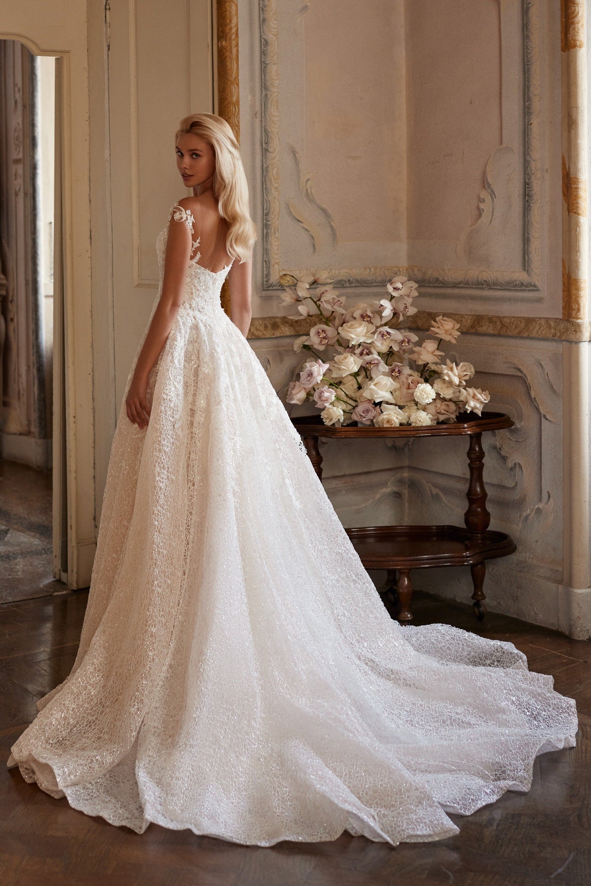 Sherri Hill 81069 off-the-shoulder lace ball gown wedding dress