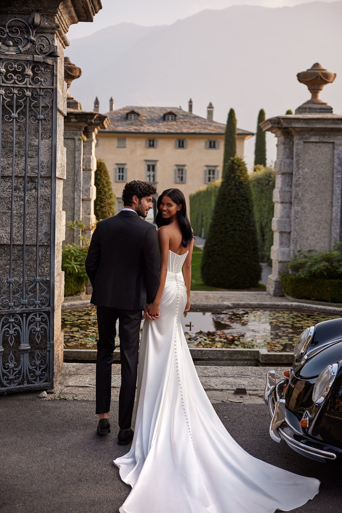 Sherri Hill 81127 strapless satin fitted wedding dress with slit in ivory