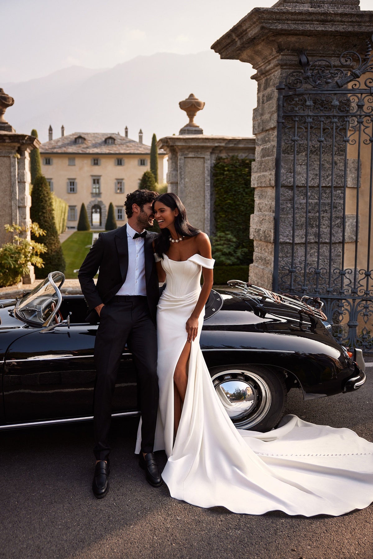 Sherri Hill 81129 strapless satin wedding dress with slit and train in ivory