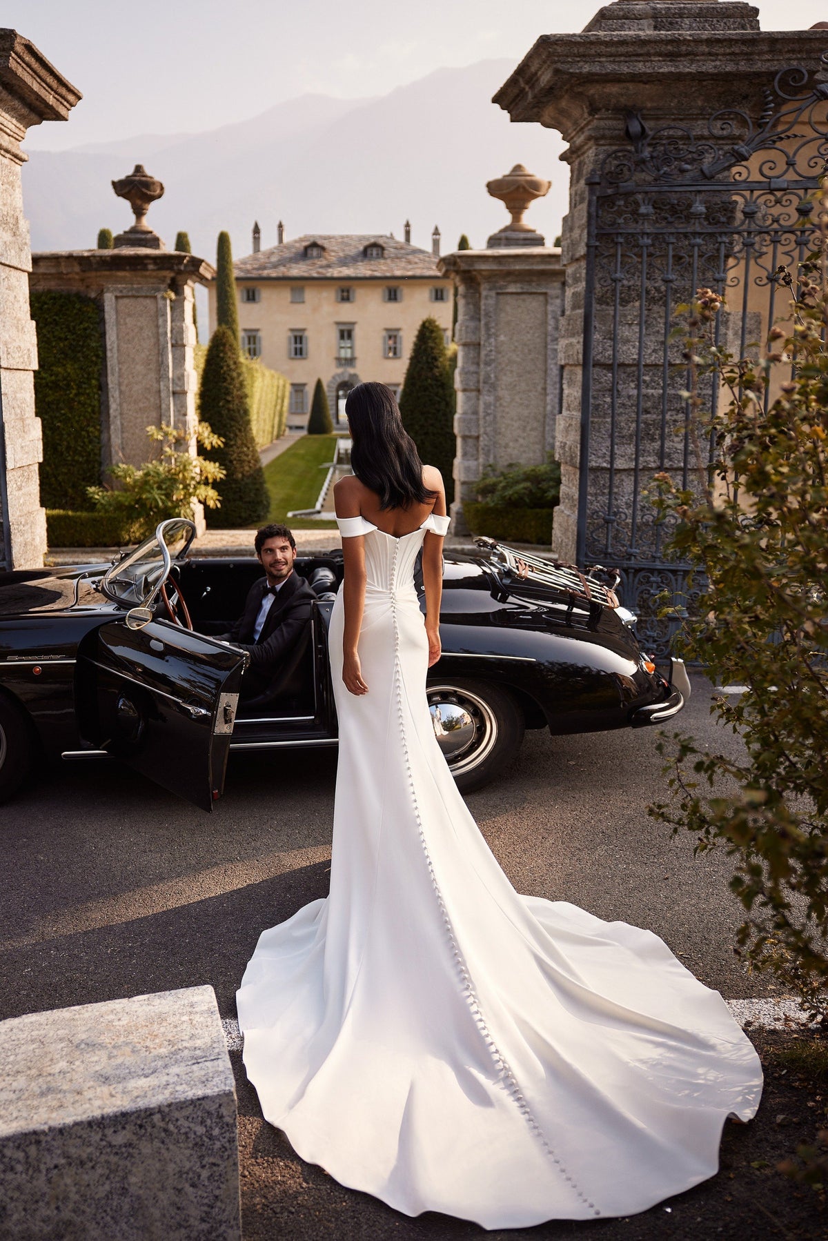 Sherri Hill 81129 strapless satin wedding dress with slit and train in ivory