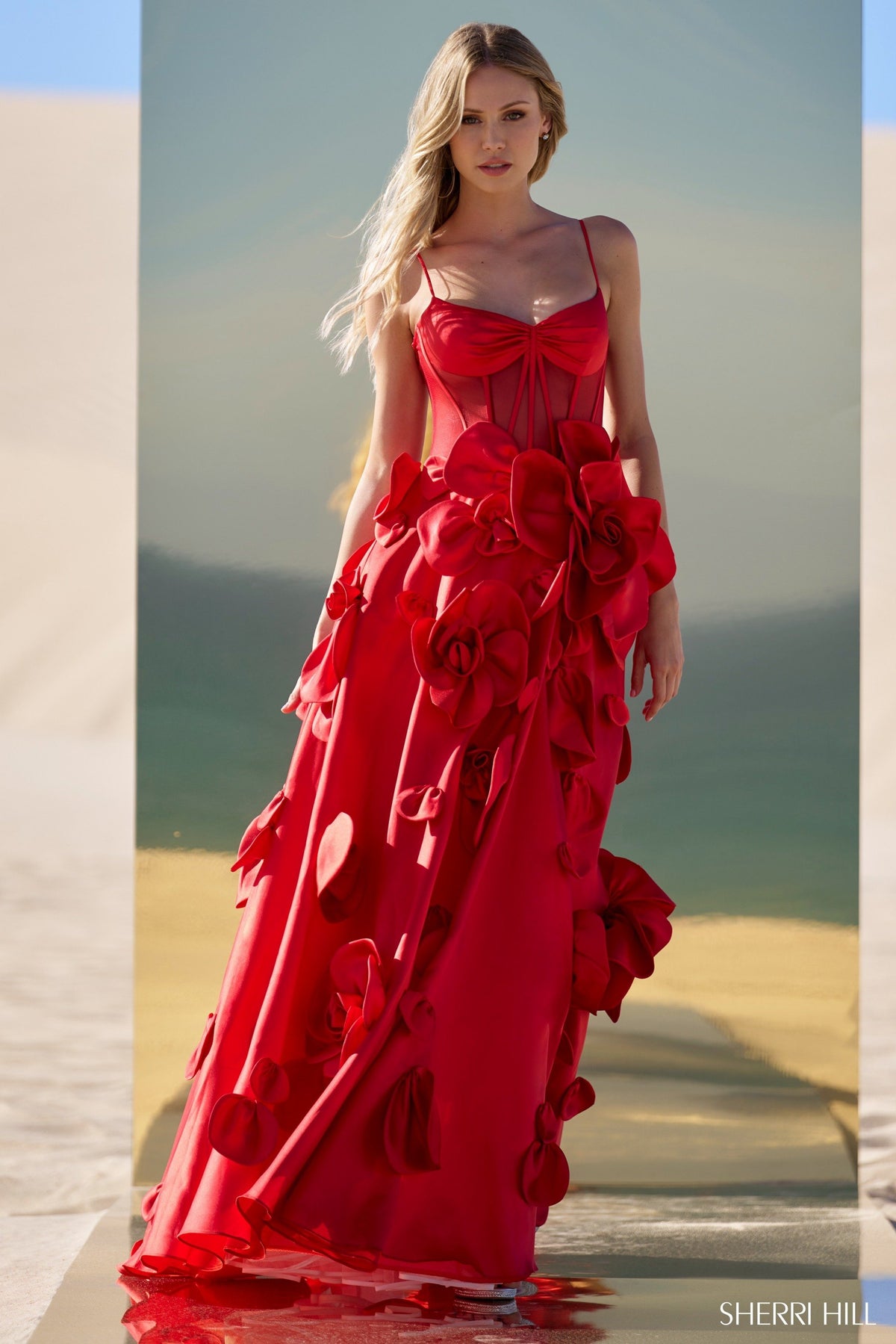 Sherri Hill 56763 mikado ball gown in red