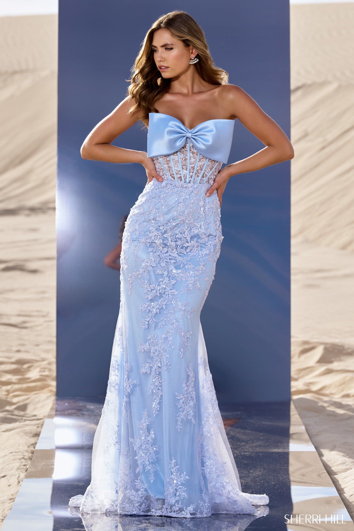 Sherri Hill 56446 strapless sequin lace gown