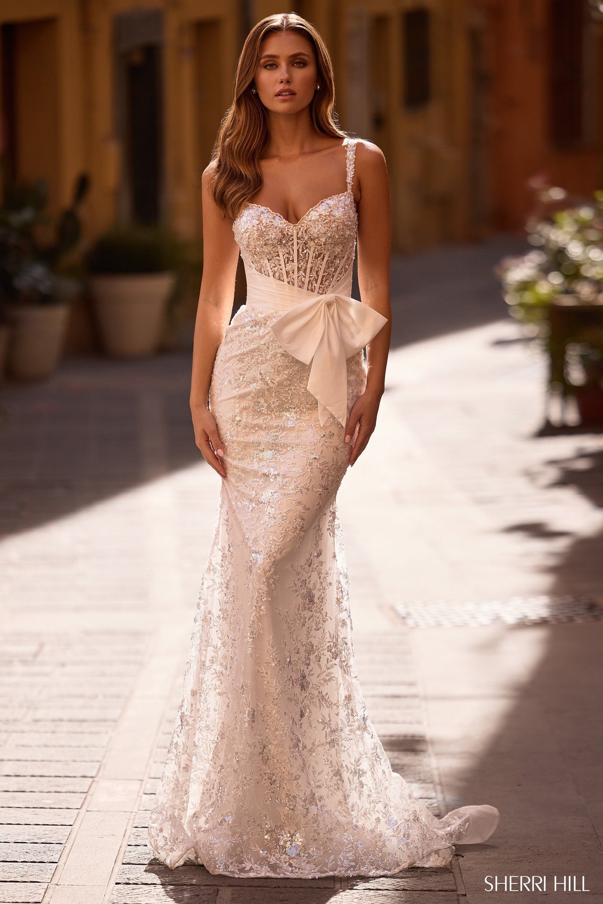 Sherri Hill 57045 sequin lace fitted gown