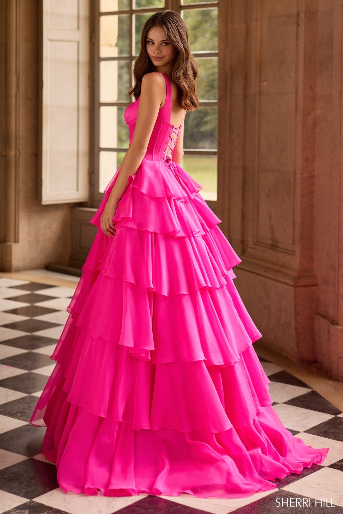 Sherri Hill 57625 ballgown chiffon ruffle skirt