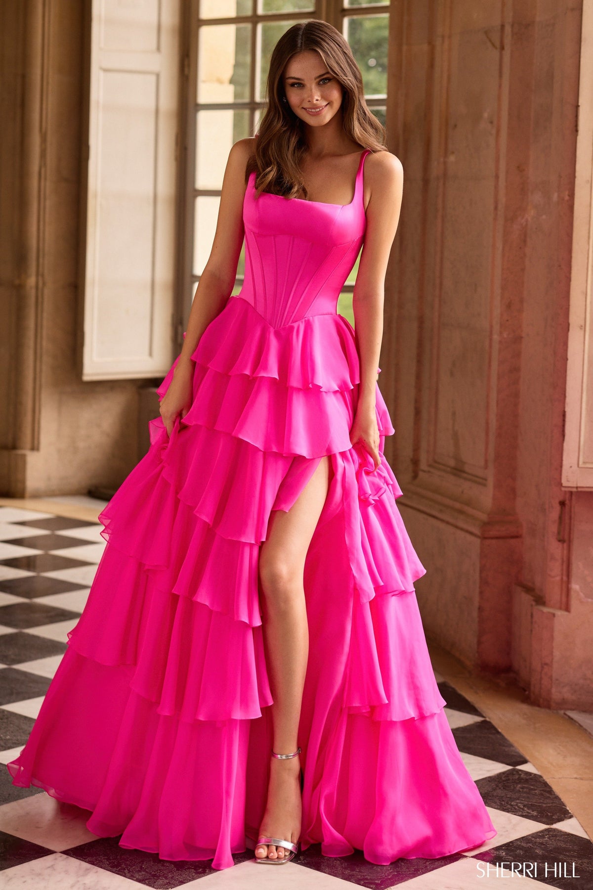 Sherri Hill 57625 ballgown chiffon ruffle skirt