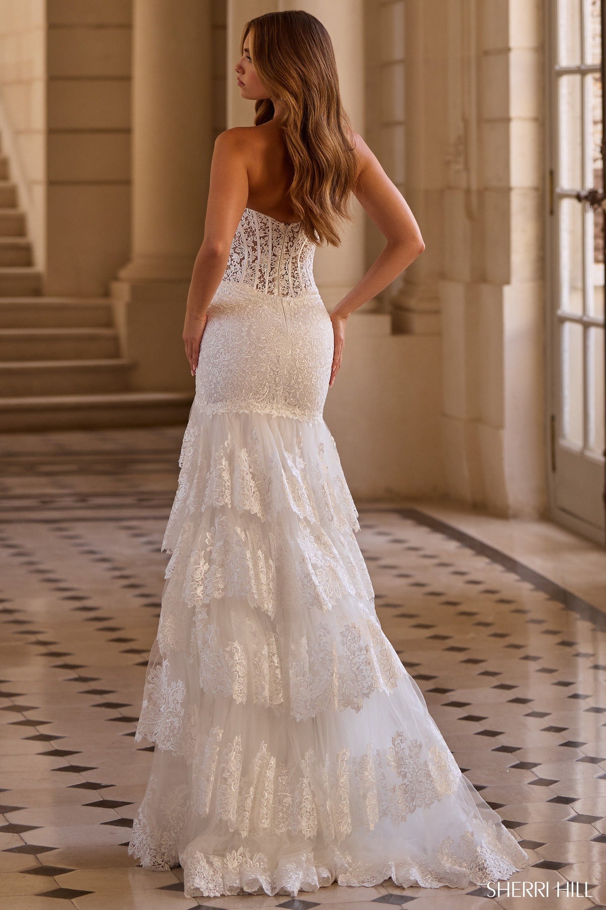 Sherri Hill 57646 strapless lace mermaid gown