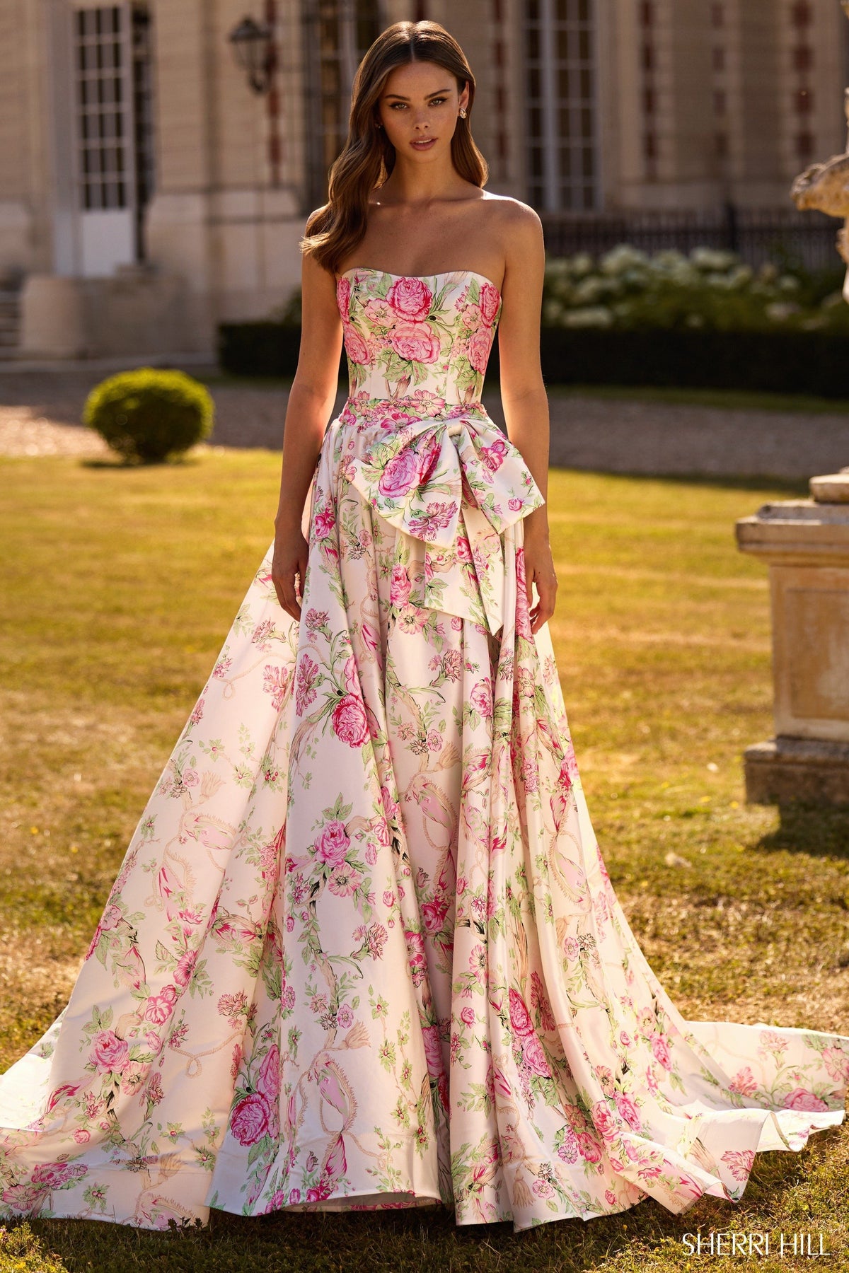 Sherri Hill 57667 strapless floral gown