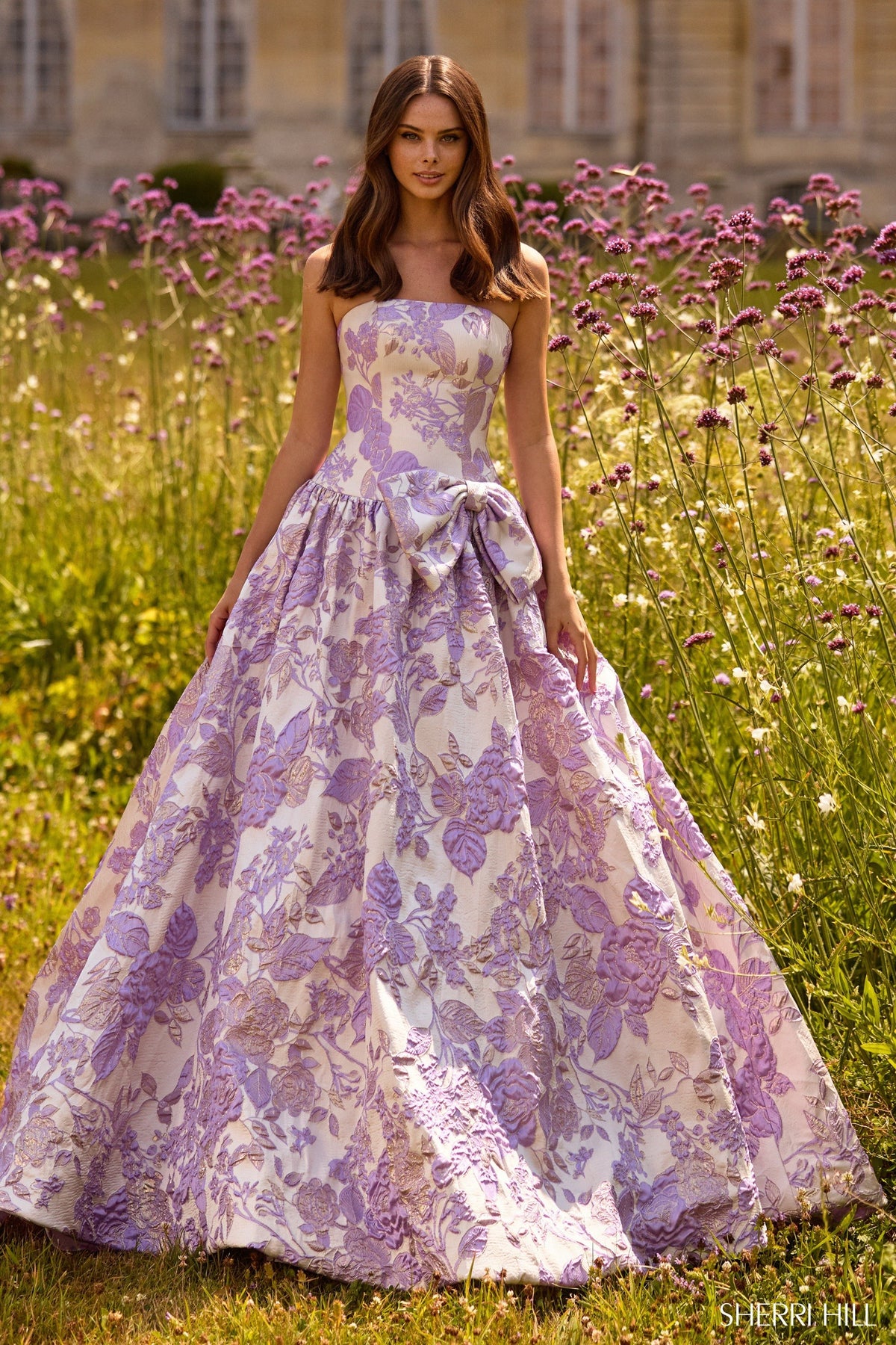 Sherri Hill 57730 strapless brocade ballgown