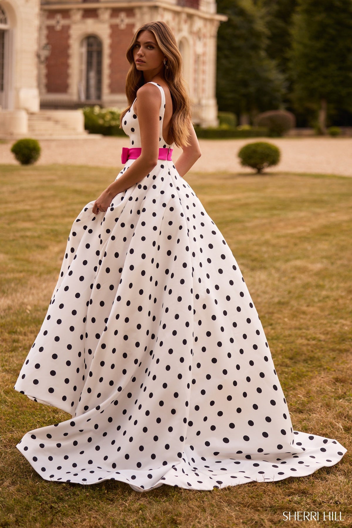 Sherri Hill 57748 polka dot A-line gown