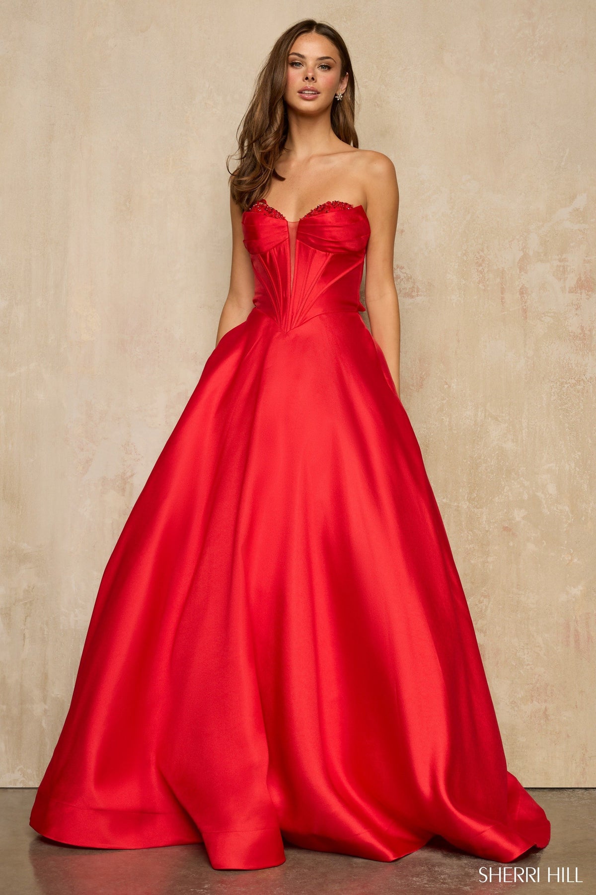 Sherri Hill 57704 strapless V neck ballgown