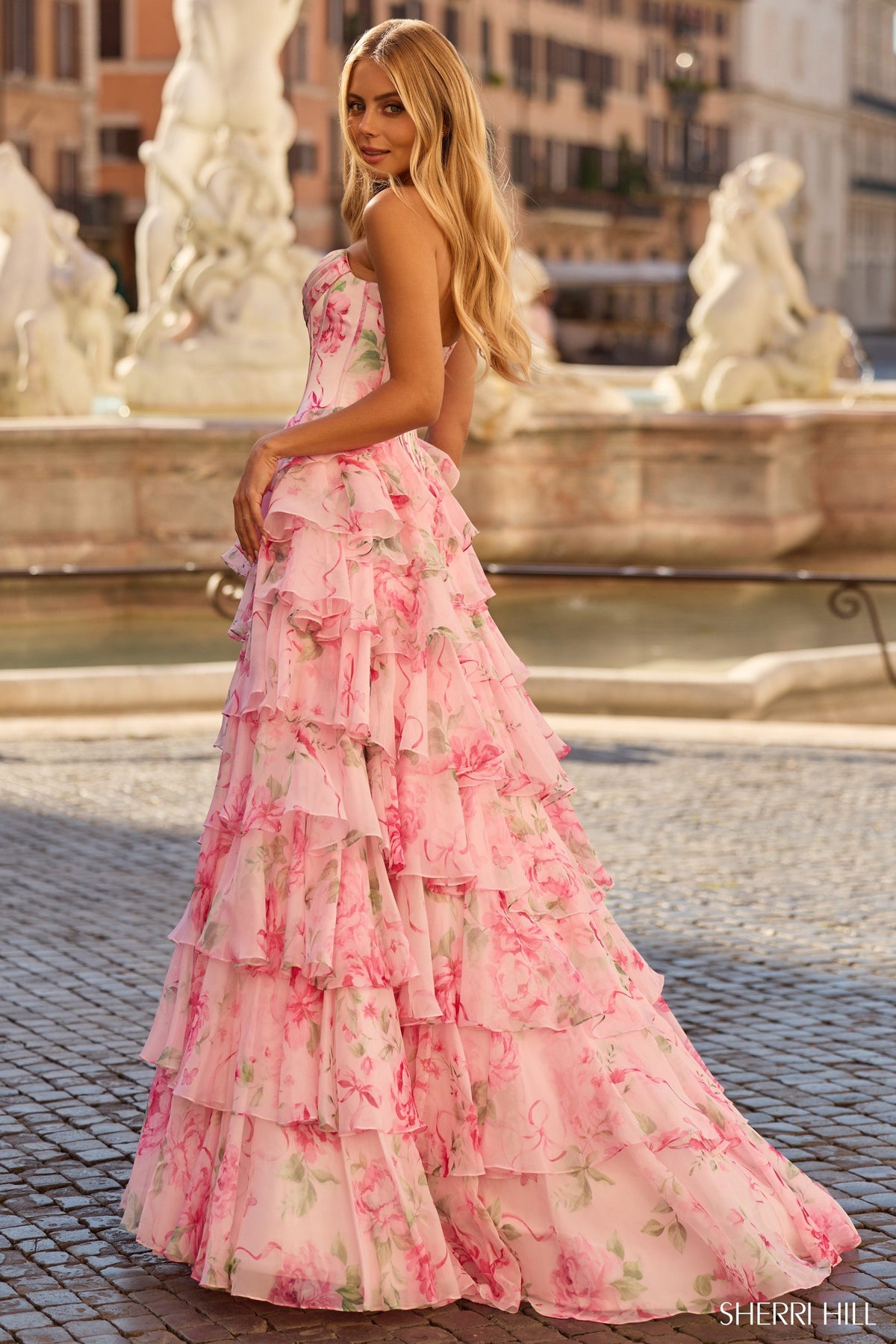 Sherri Hill 57820 strapless floral ballgown