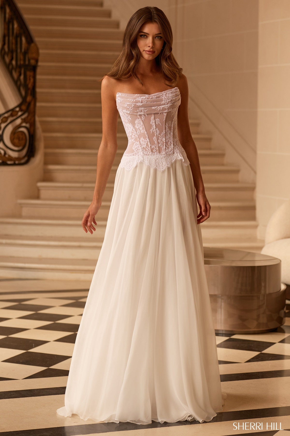 Sherri Hill 58248 strapless A-line gown