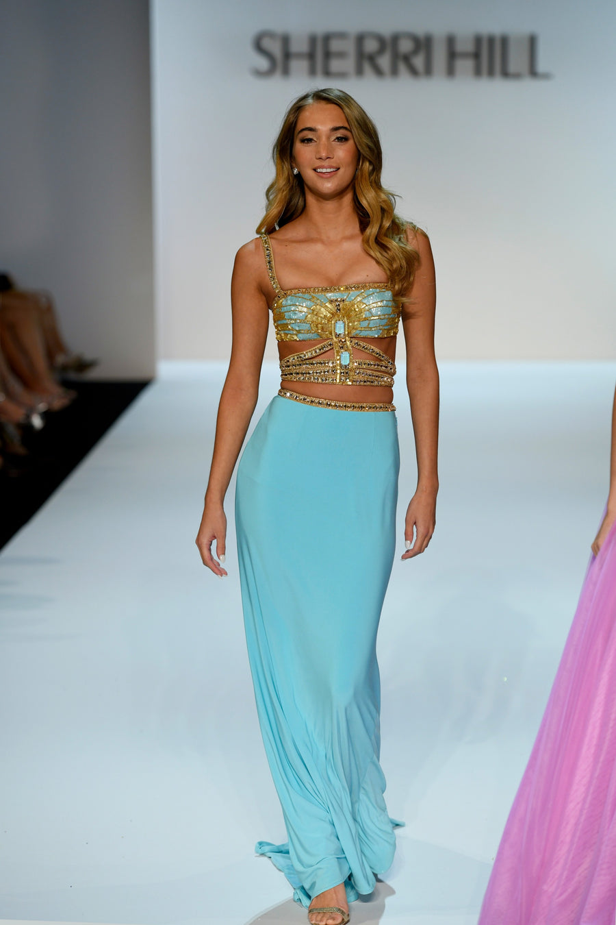 Sherri Hill style 58289 in ivory/gold, Fitted Beaded Gown with Matte Jersey Skirt