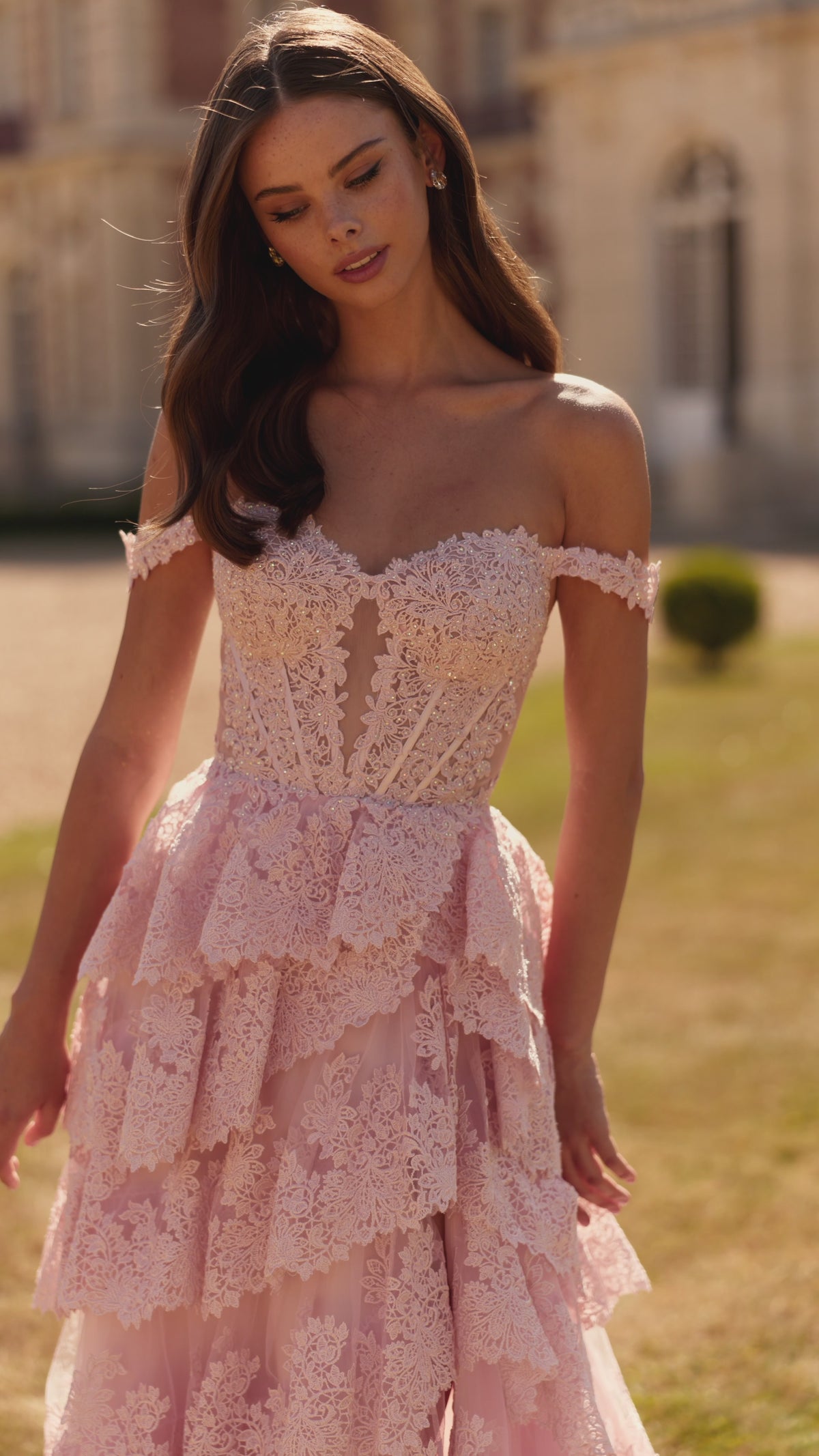 Sherri Hill 57699 off the shoulder lace gown video
