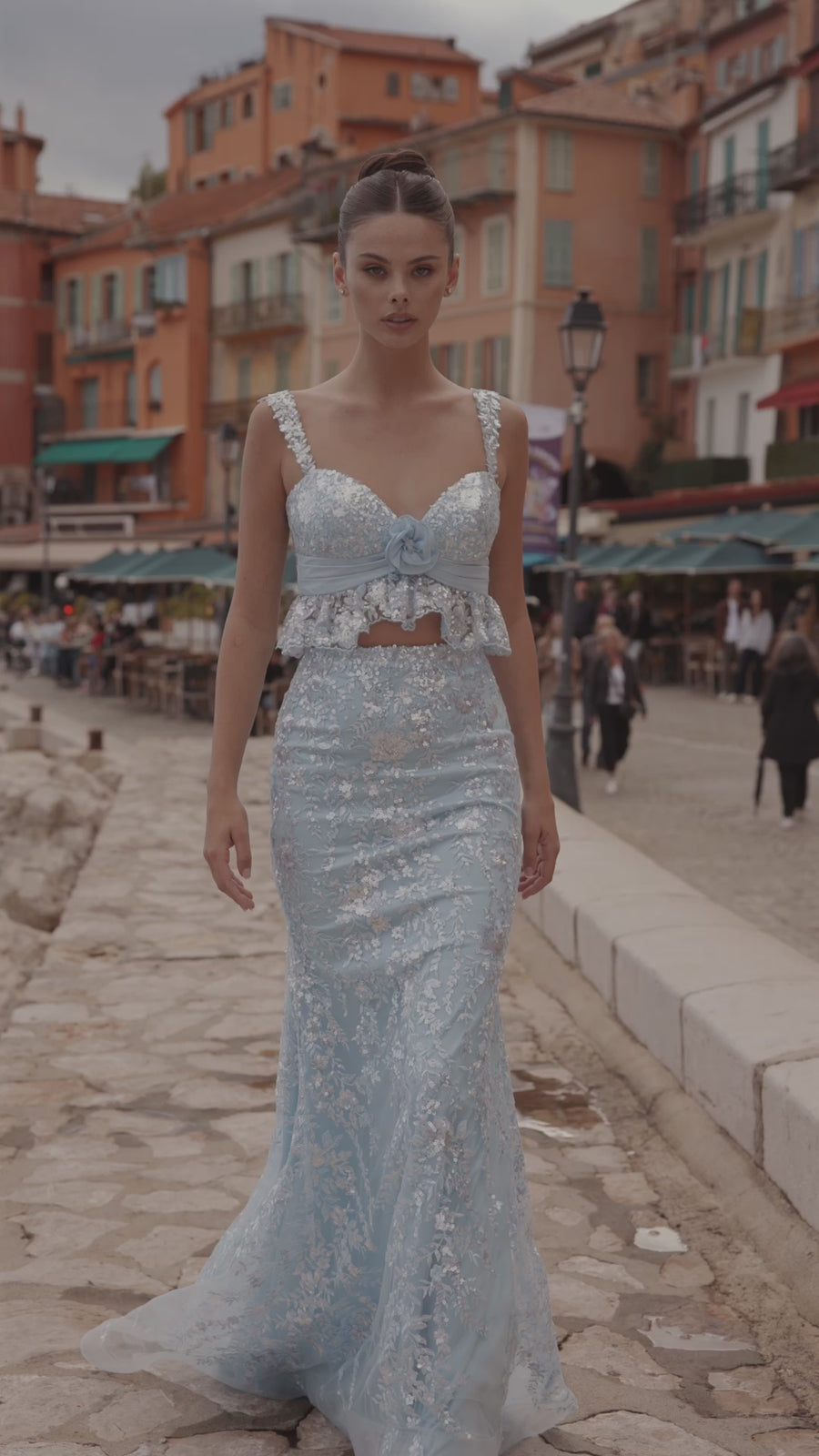 Sherri Hill style 57151 in peacock, Sequin Lace Two- Piece Gown