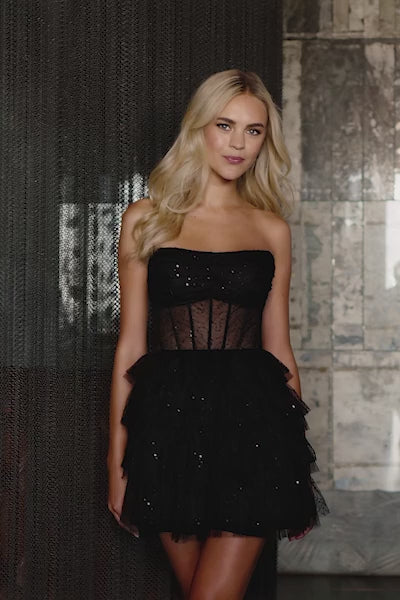 Sherri Hill 55908 strapless sequin tulle cocktail dress video