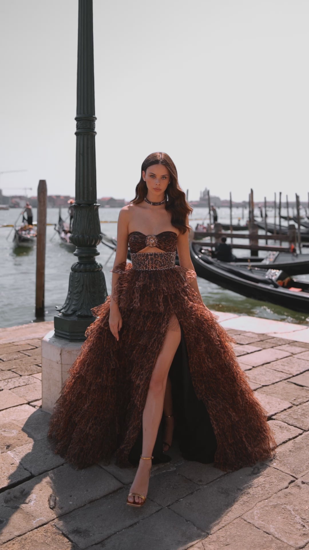 Sherri Hill 57510 strapless cheetah print ruffle gown video